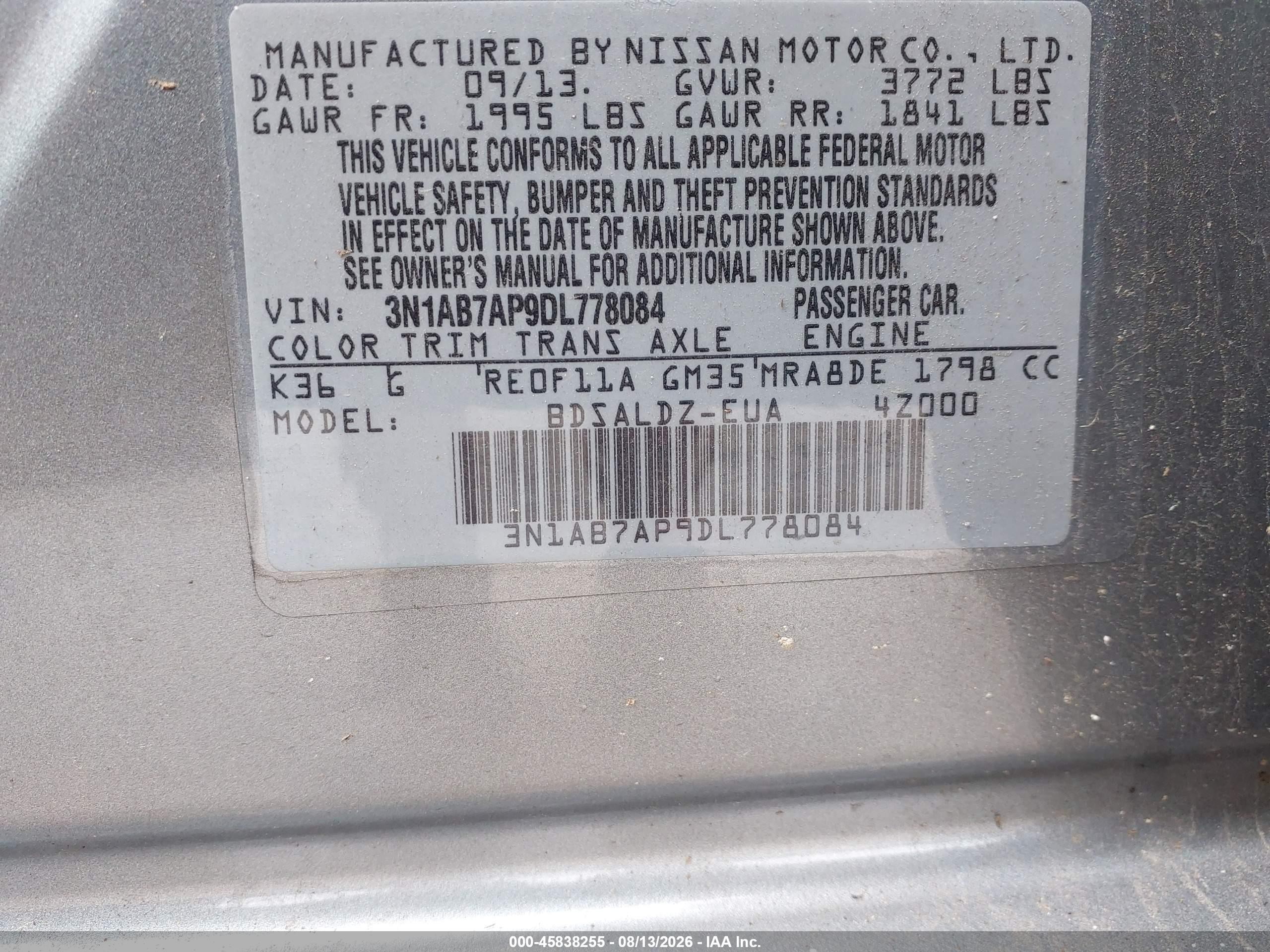 2013 Nissan Sentra Sv Silver vin: 3N1AB7AP9DL778084