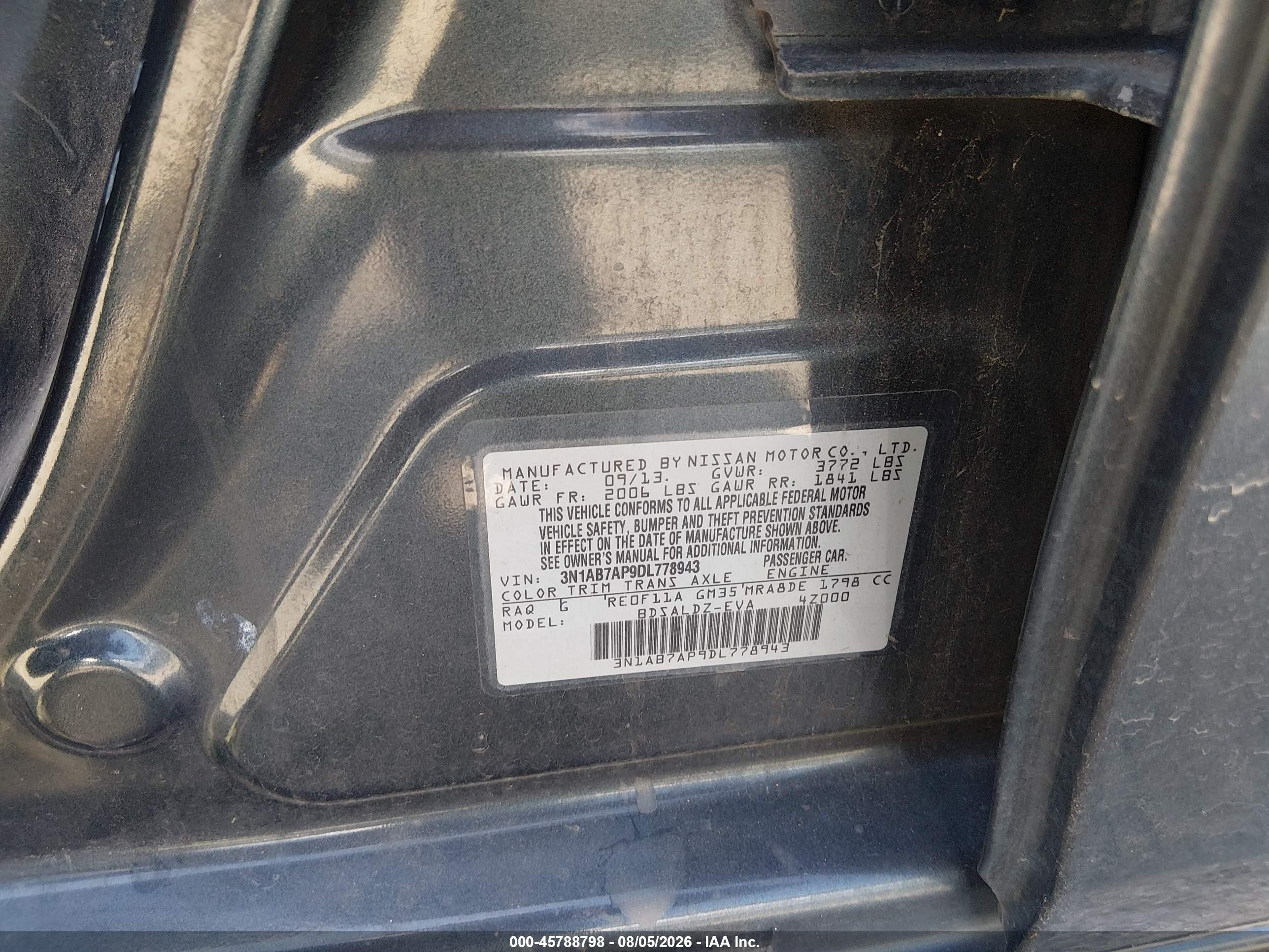 2013 Nissan Sentra Sv Blue vin: 3N1AB7AP9DL778943
