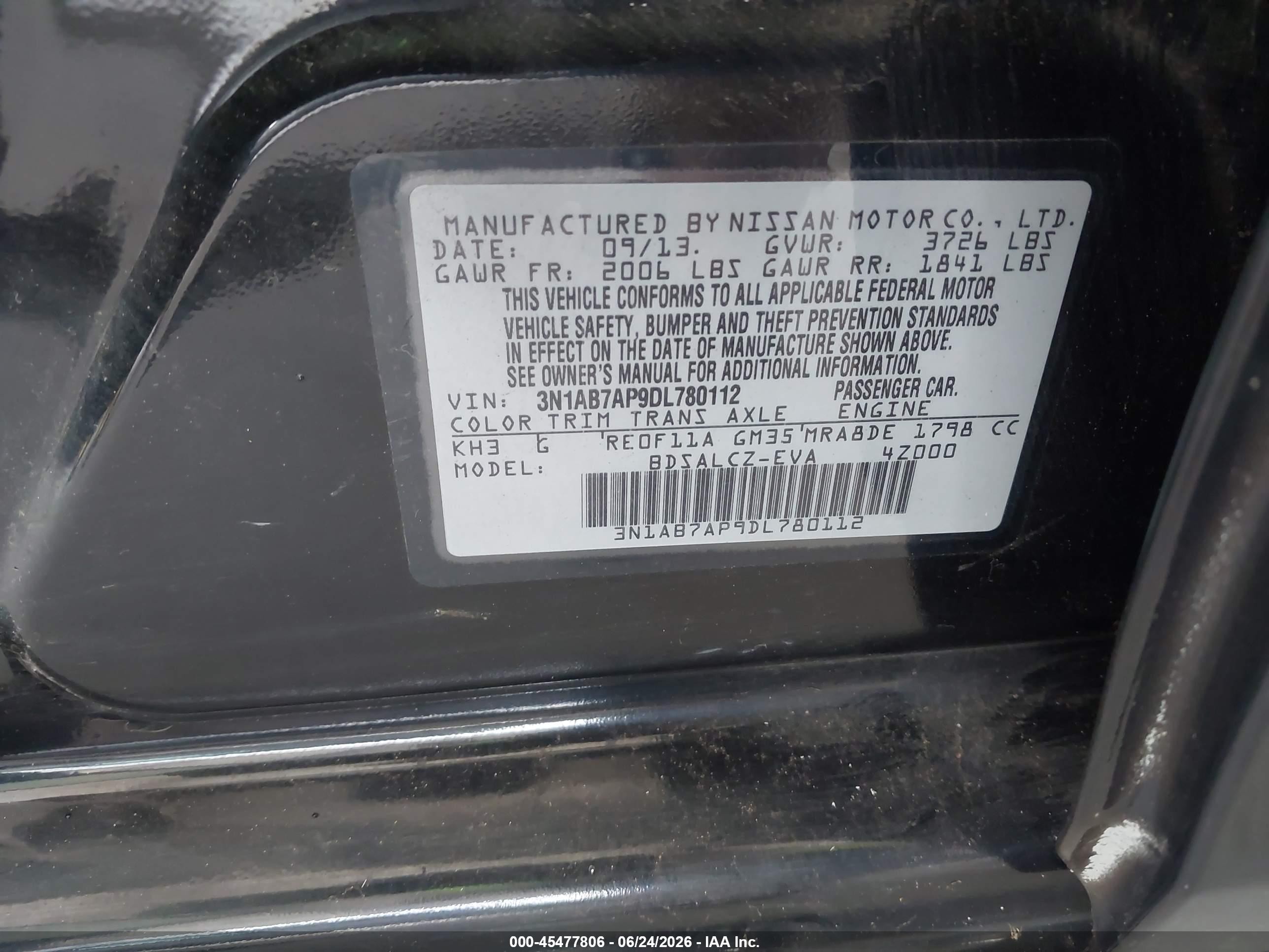 2013 Nissan Sentra S Черный vin: 3N1AB7AP9DL780112