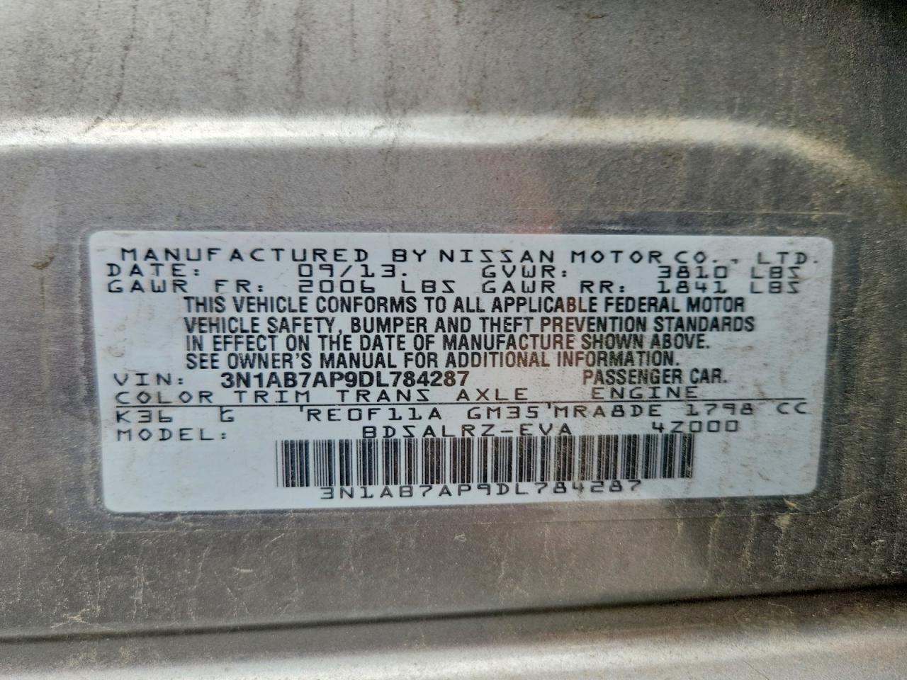 2013 Nissan Sentra S Silver vin: 3N1AB7AP9DL784287