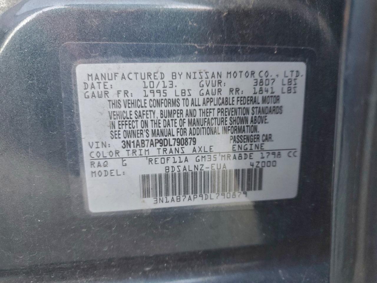 2013 Nissan Sentra S Blue vin: 3N1AB7AP9DL790879