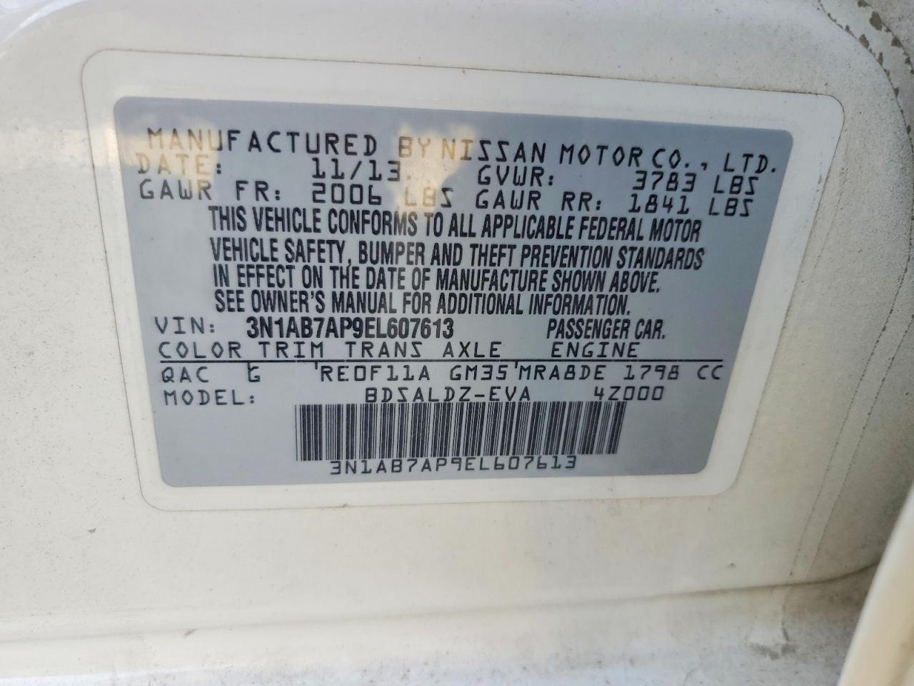 2014 Nissan Sentra Sv White vin: 3N1AB7AP9EL607613