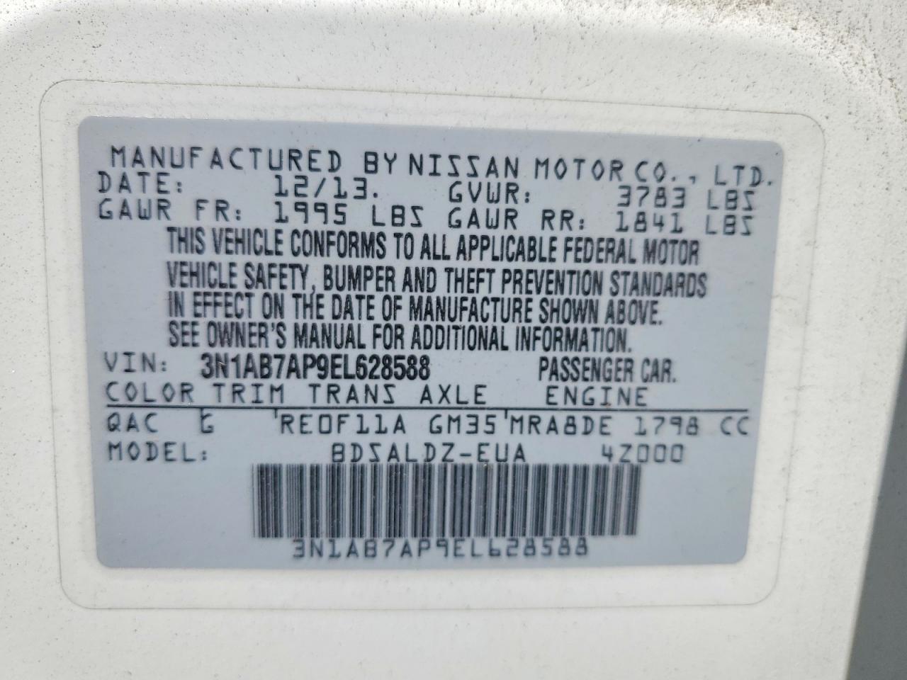 2014 Nissan Sentra Sv White vin: 3N1AB7AP9EL628588