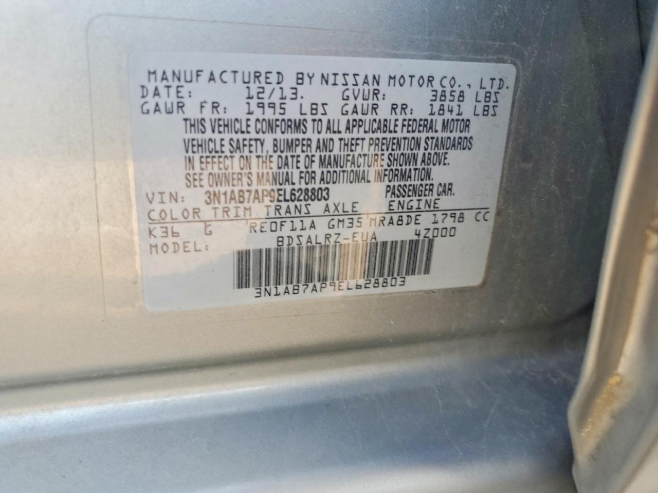 2014 Nissan Sentra Sr Silver vin: 3N1AB7AP9EL628803