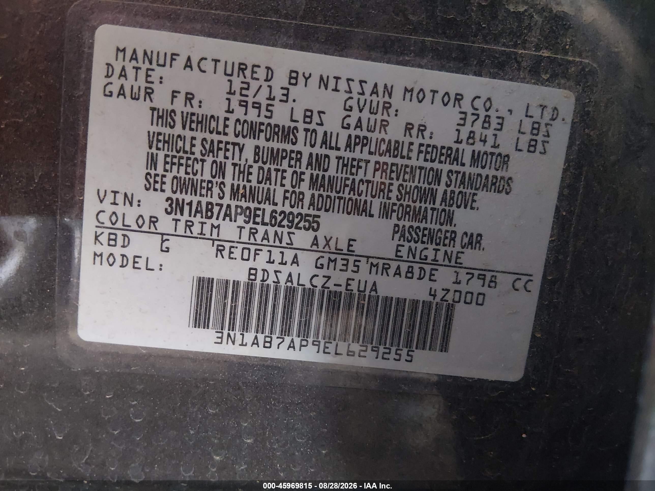 2014 Nissan Sentra S Gray vin: 3N1AB7AP9EL629255