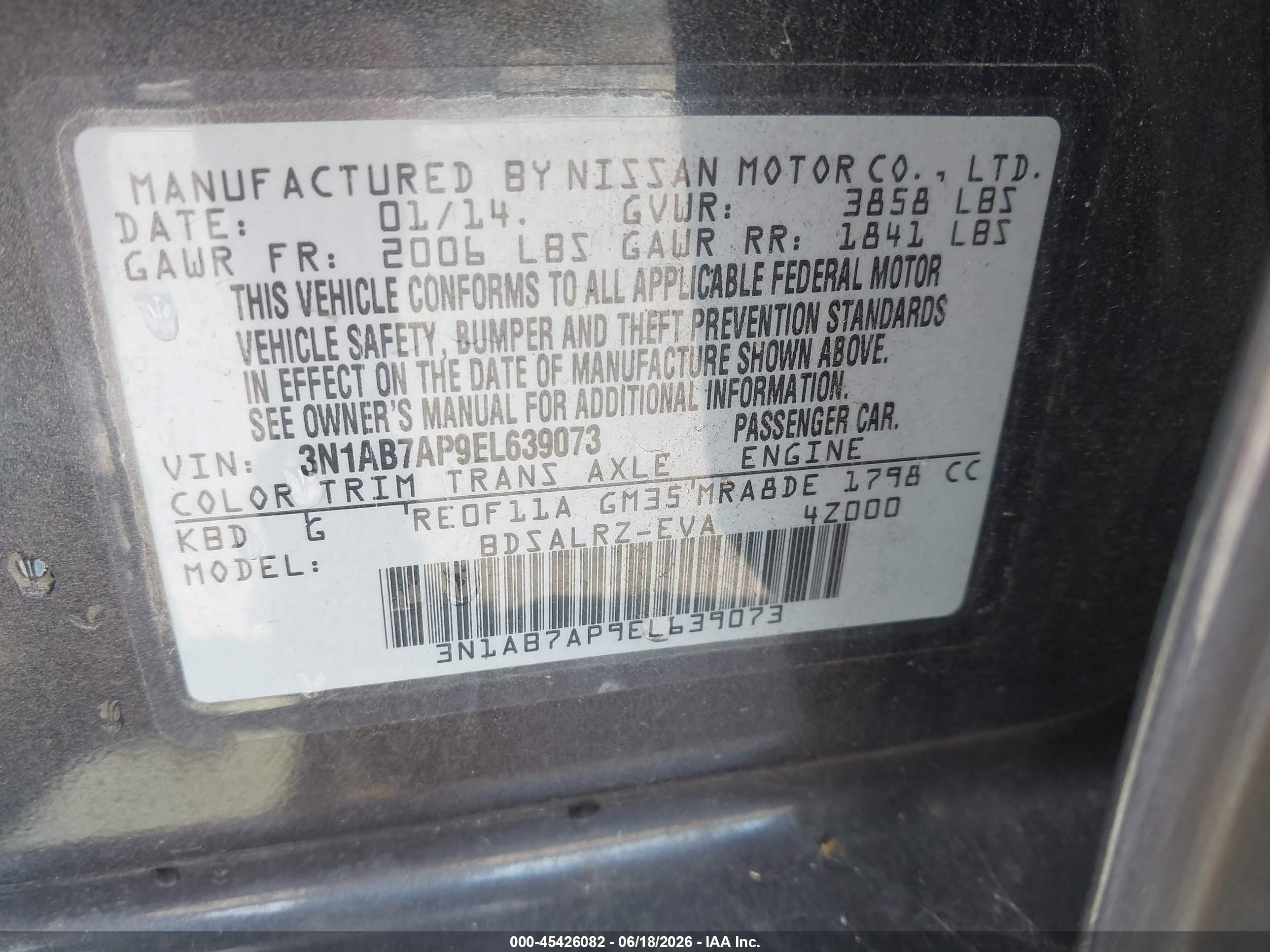 2014 Nissan Sentra Sr Серый vin: 3N1AB7AP9EL639073