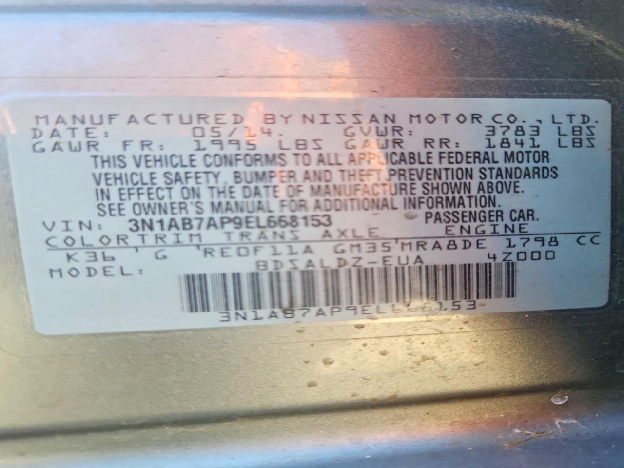 2014 Nissan Sentra Sv Silver vin: 3N1AB7AP9EL668153
