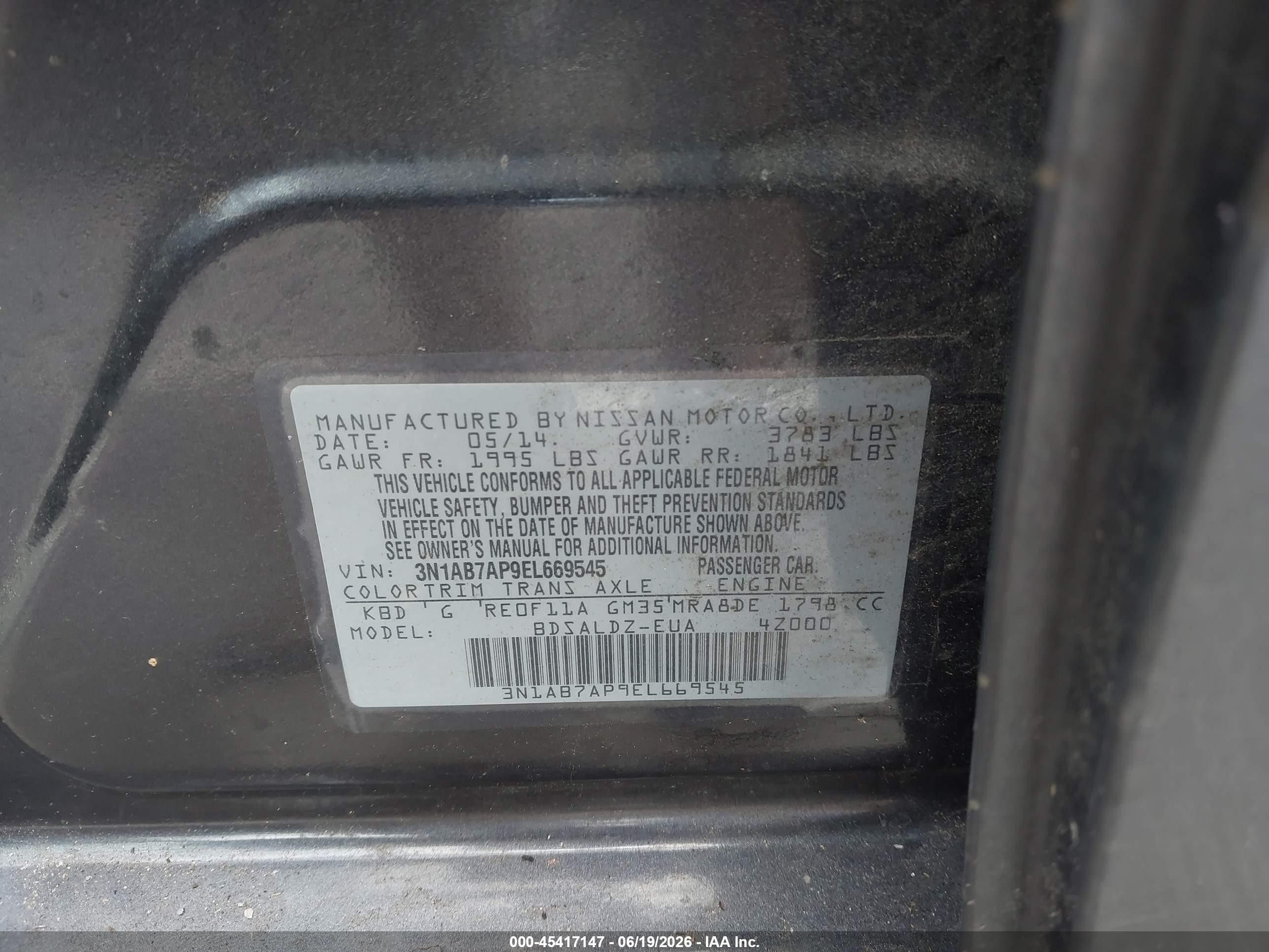 2014 Nissan Sentra Sv Gray vin: 3N1AB7AP9EL669545
