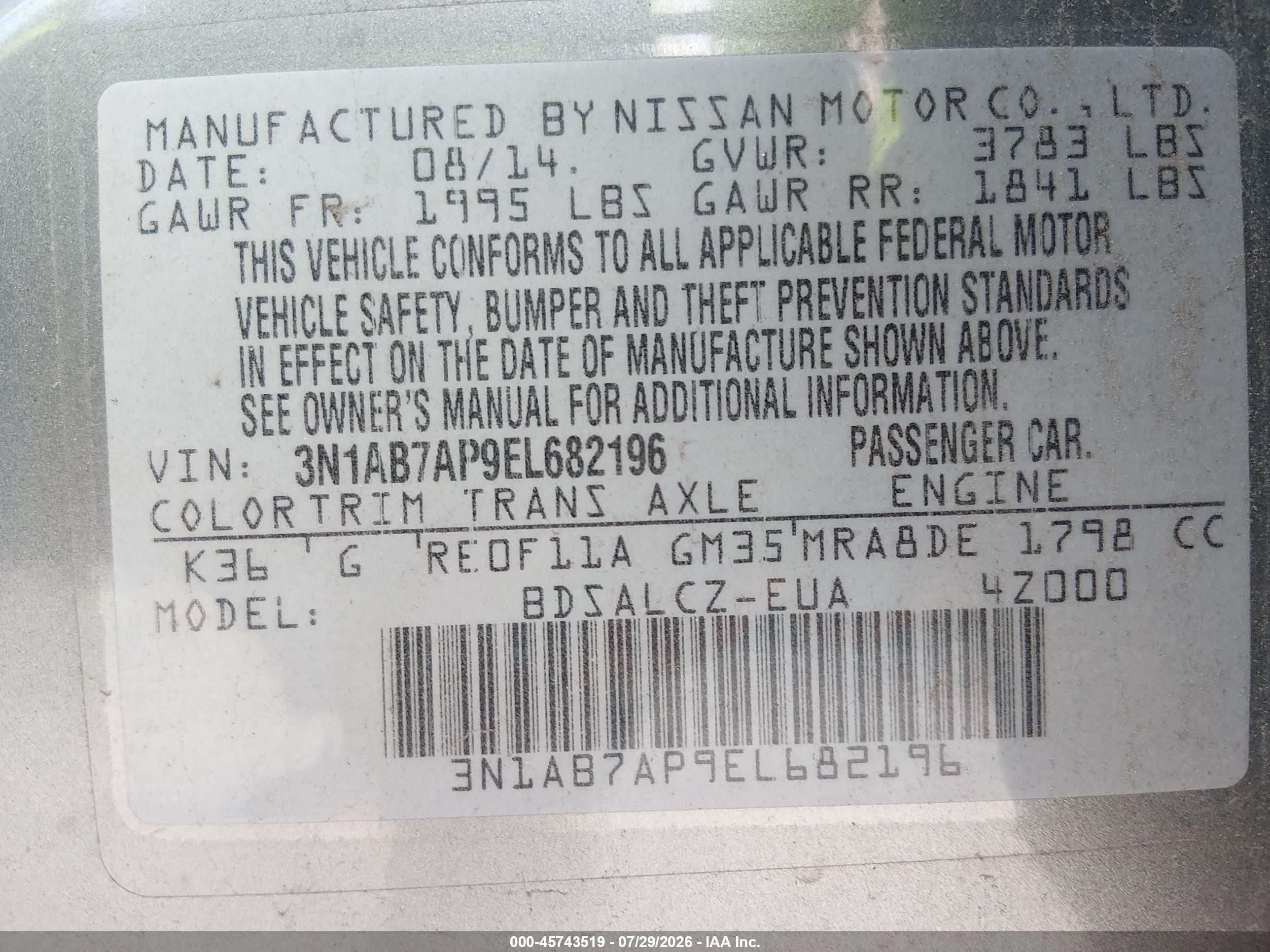 2014 Nissan Sentra S Silver vin: 3N1AB7AP9EL682196