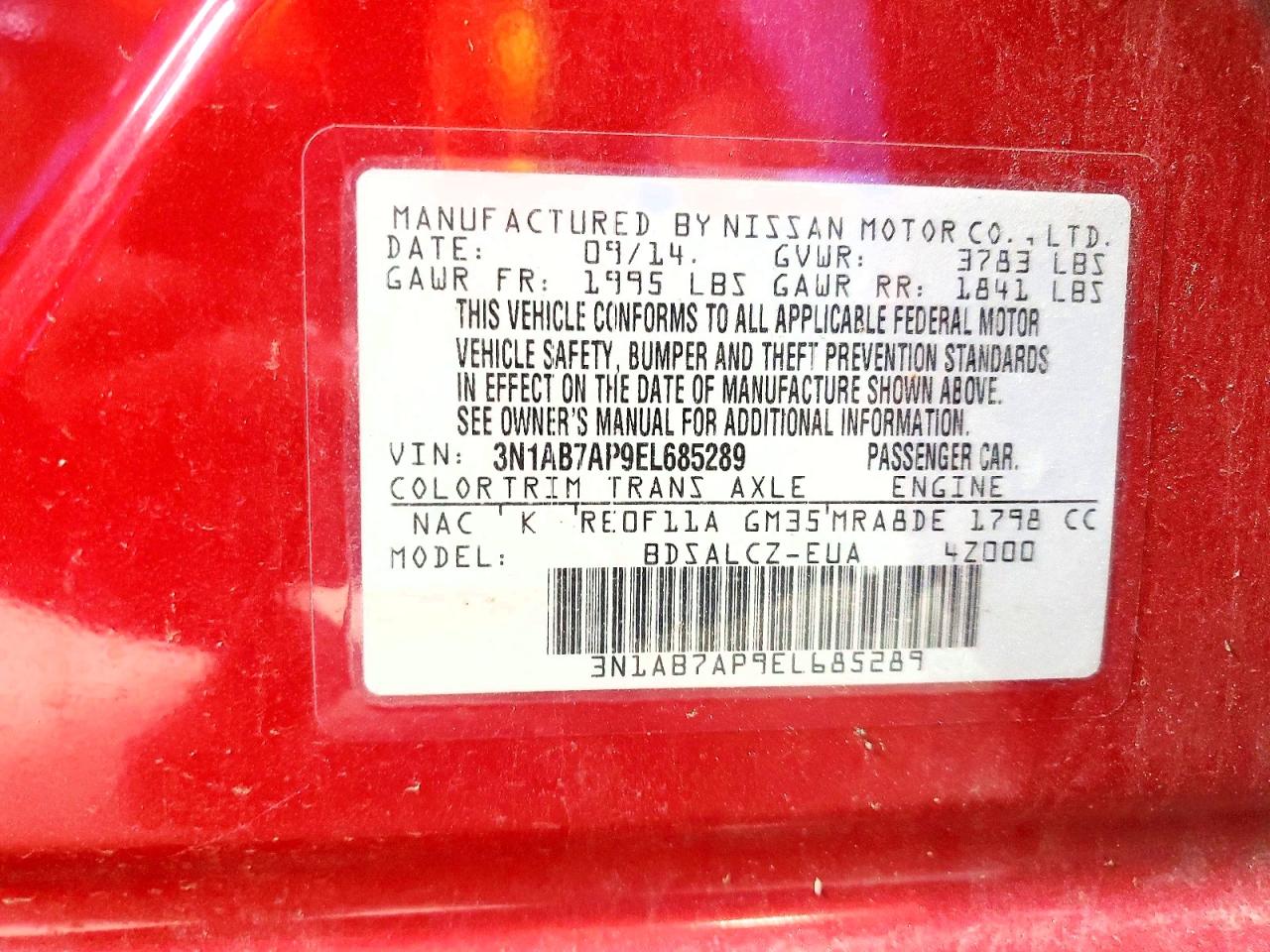 2014 Nissan Sentra S Red vin: 3N1AB7AP9EL685289