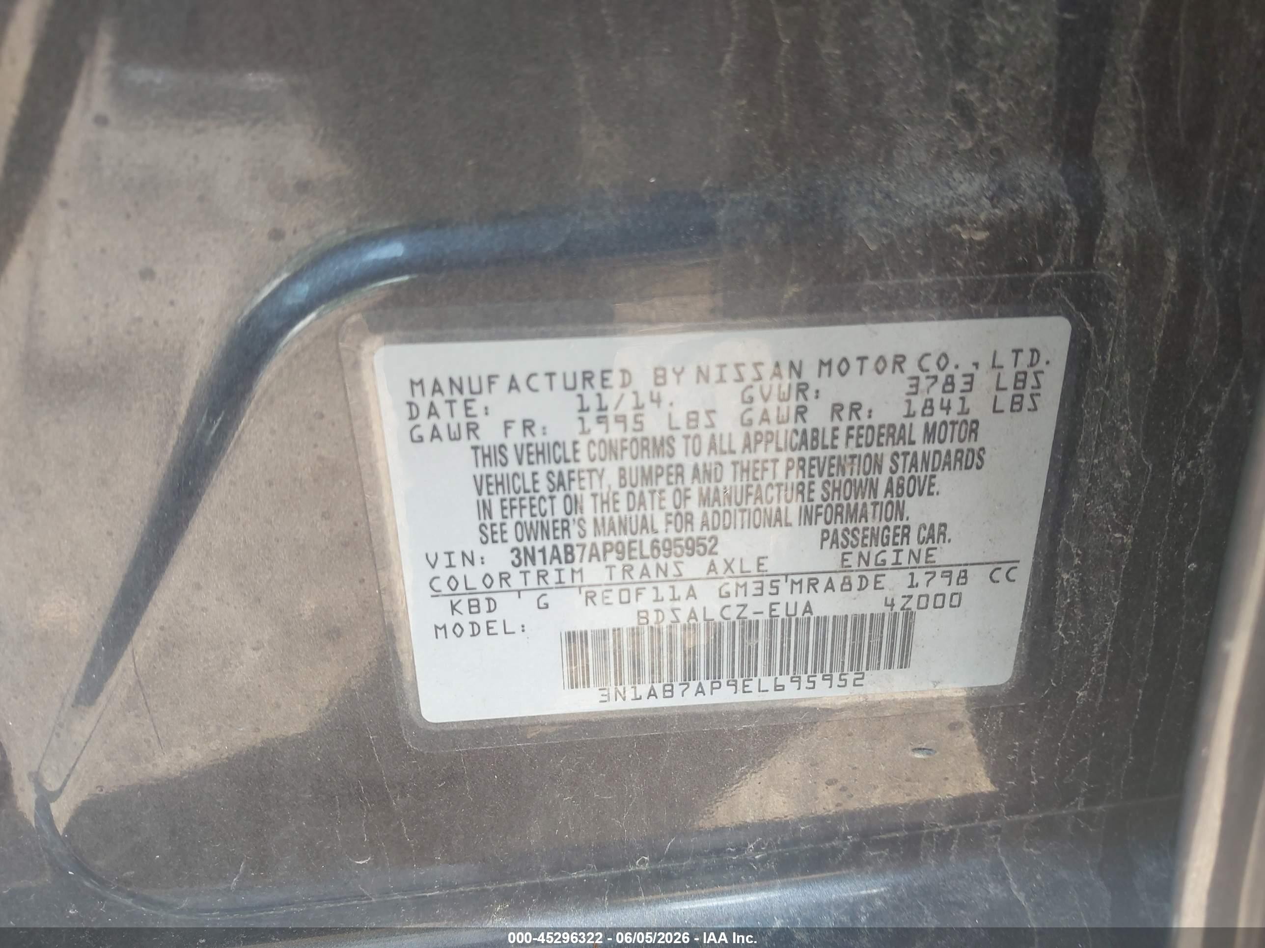 2014 Nissan Sentra S Серый vin: 3N1AB7AP9EL695952