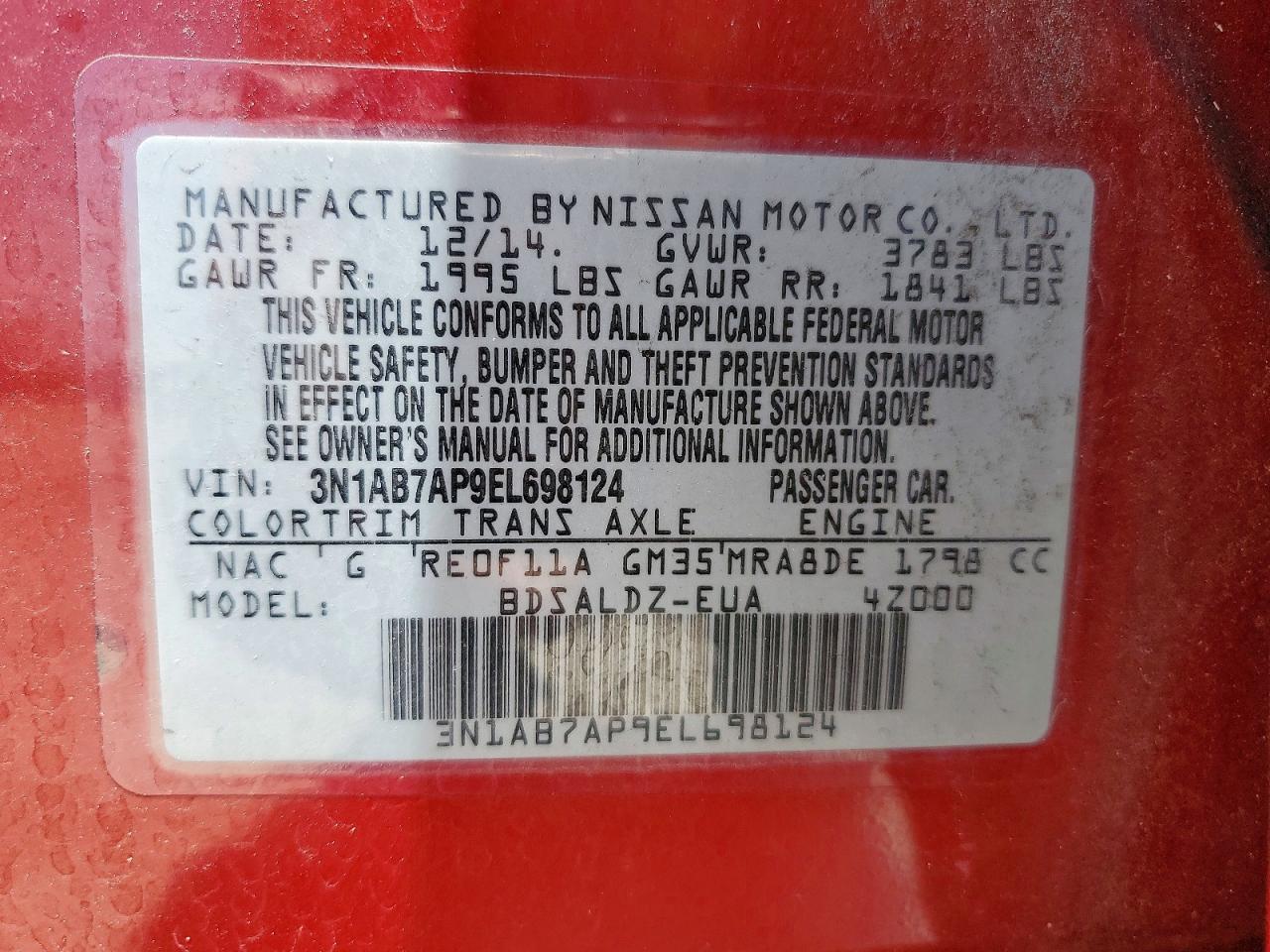 2014 Nissan Sentra Sv Red vin: 3N1AB7AP9EL698124
