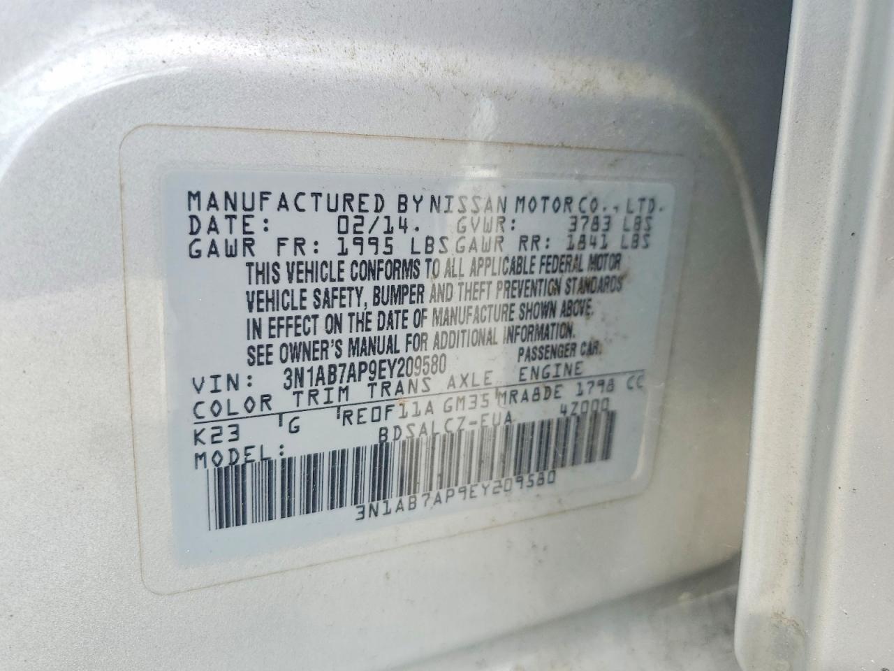 2014 Nissan Sentra S Silver vin: 3N1AB7AP9EY209580