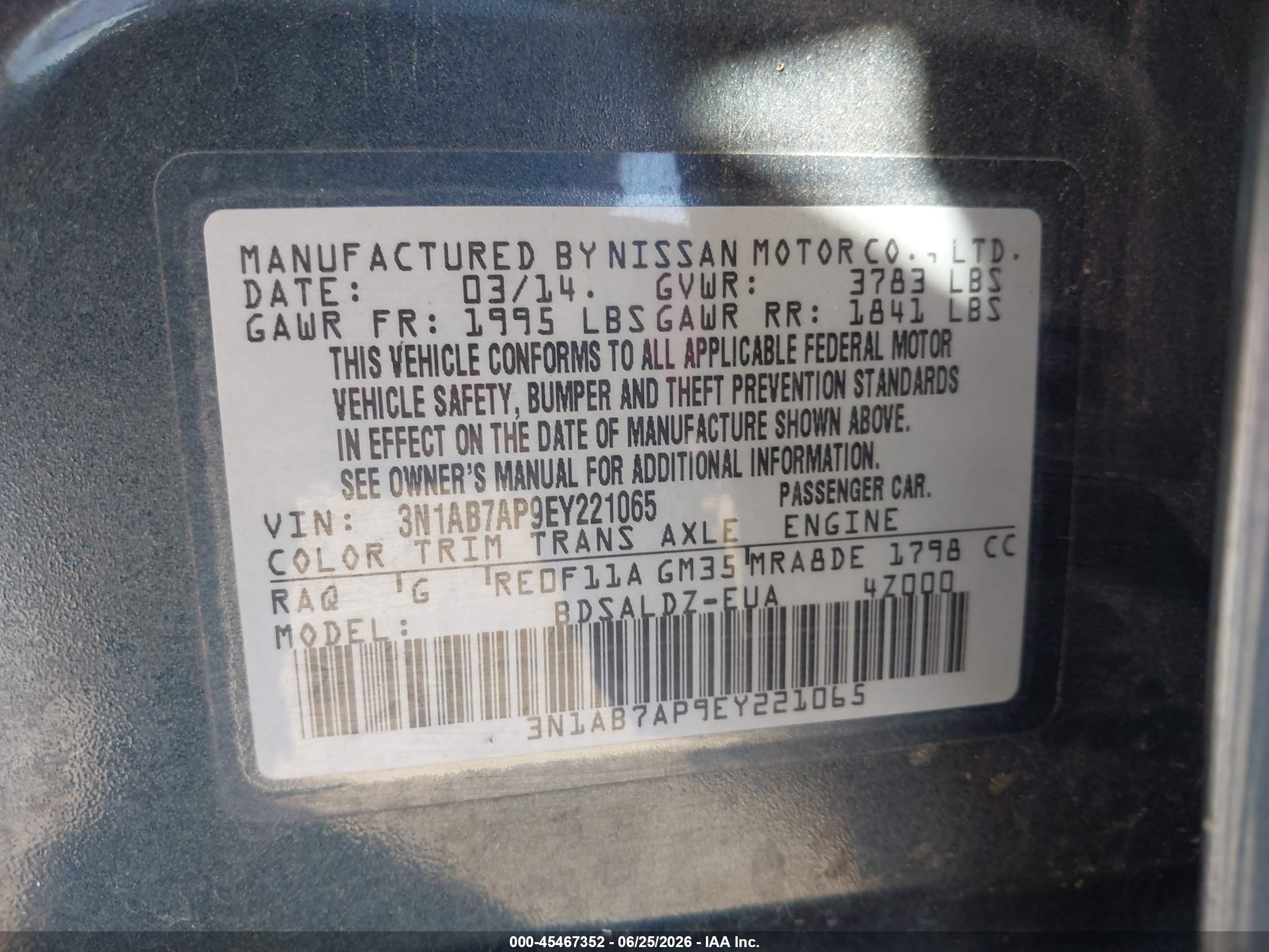 2014 Nissan Sentra Sv Dark Blue vin: 3N1AB7AP9EY221065