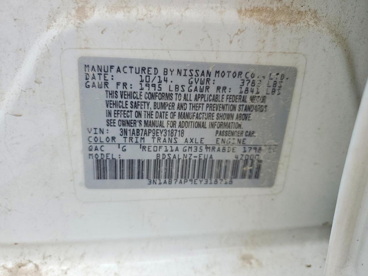 2014 Nissan Sentra Fe+ Sv White vin: 3N1AB7AP9EY318718