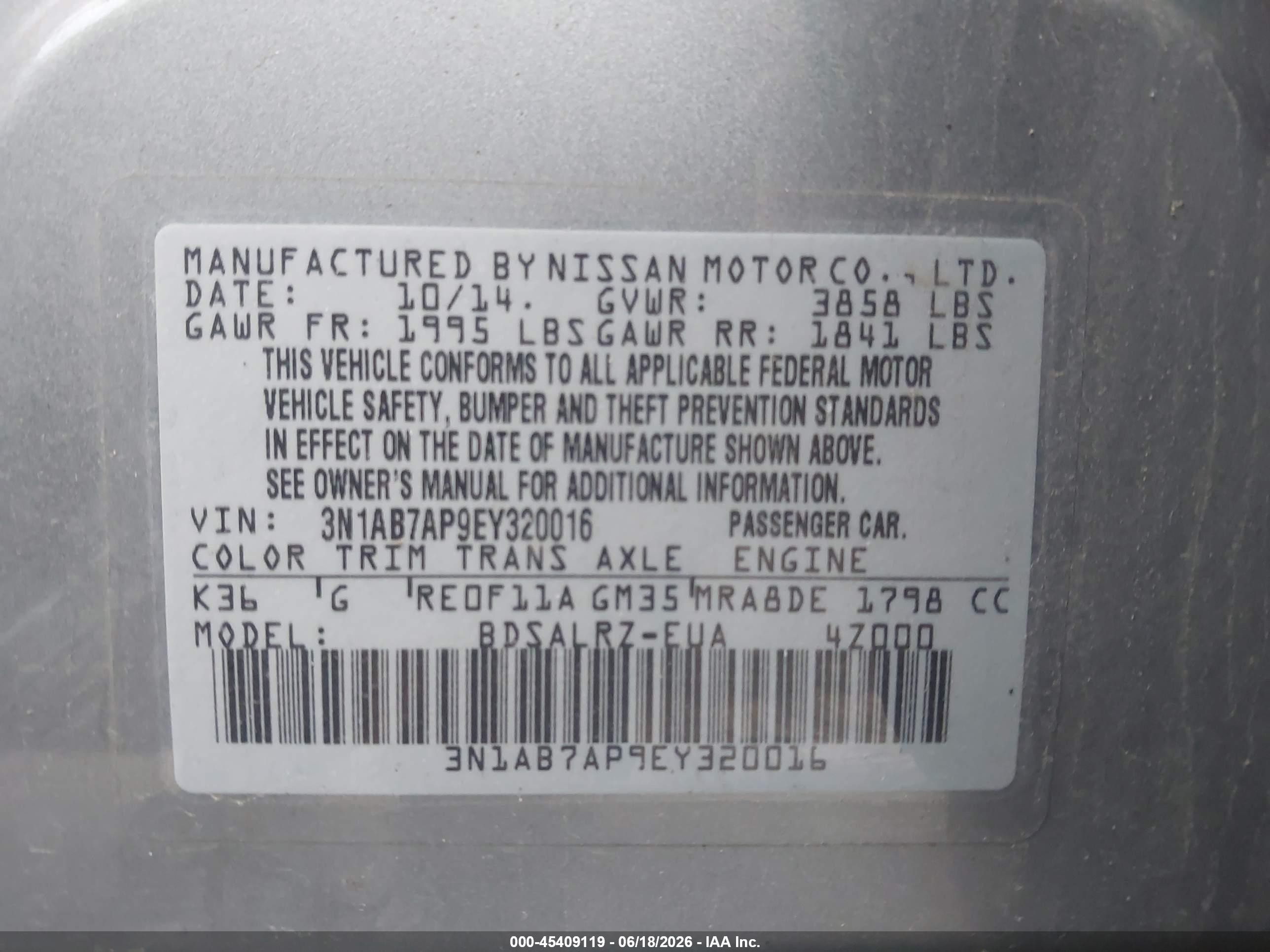 2014 Nissan Sentra Sr Gray vin: 3N1AB7AP9EY320016