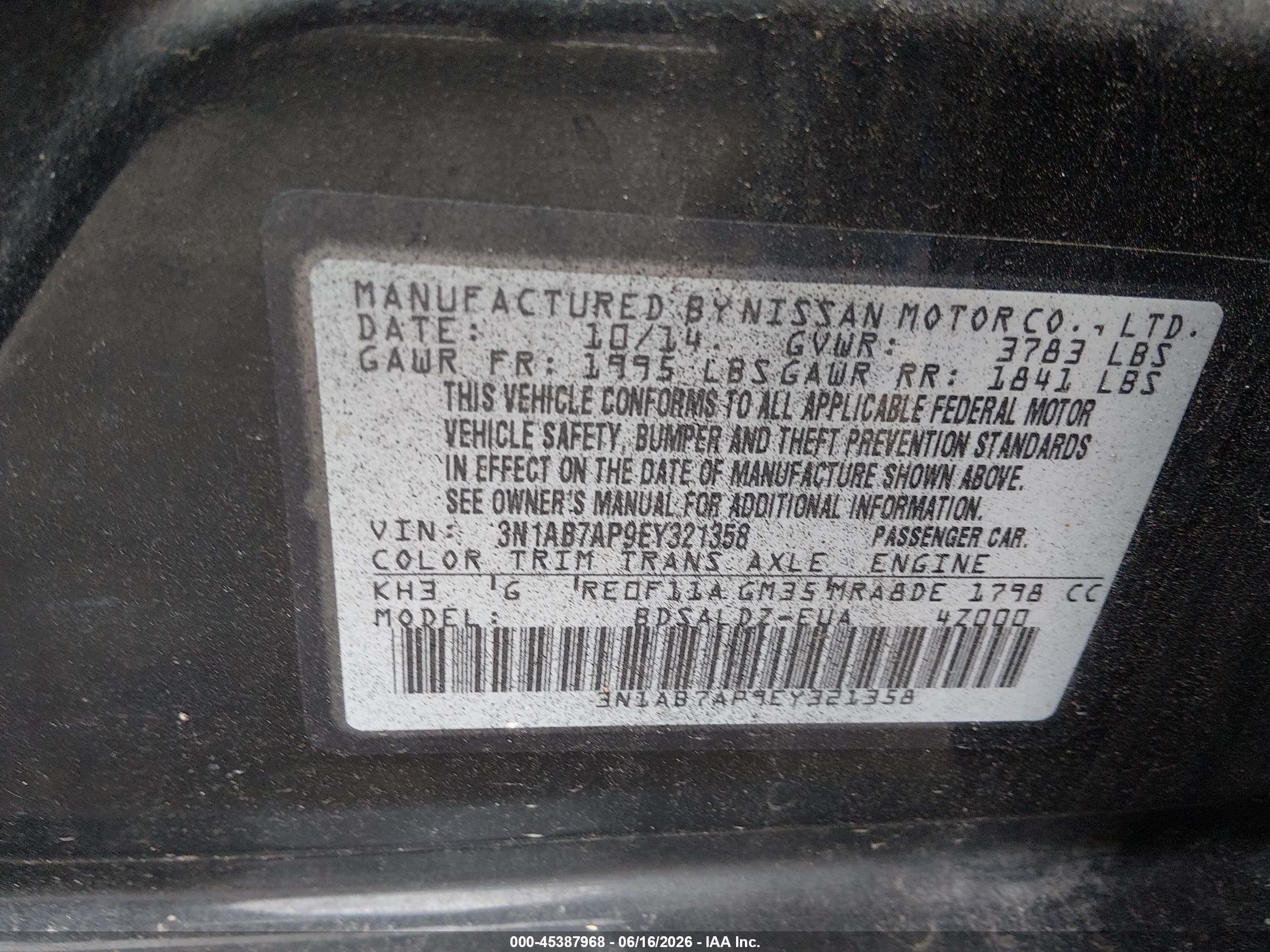 2014 Nissan Sentra Sv Black vin: 3N1AB7AP9EY321358