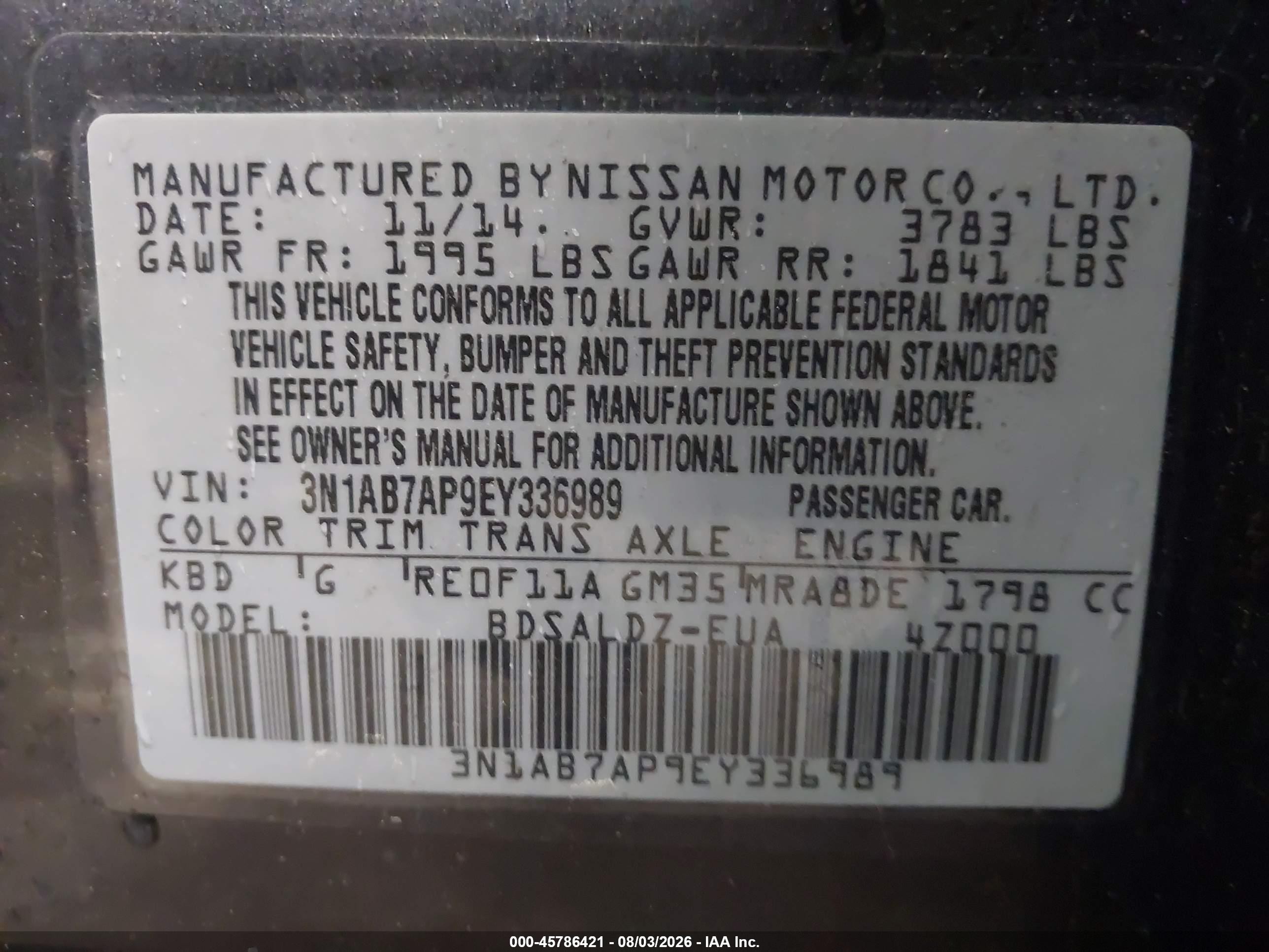 2014 Nissan Sentra Sv Gray vin: 3N1AB7AP9EY336989