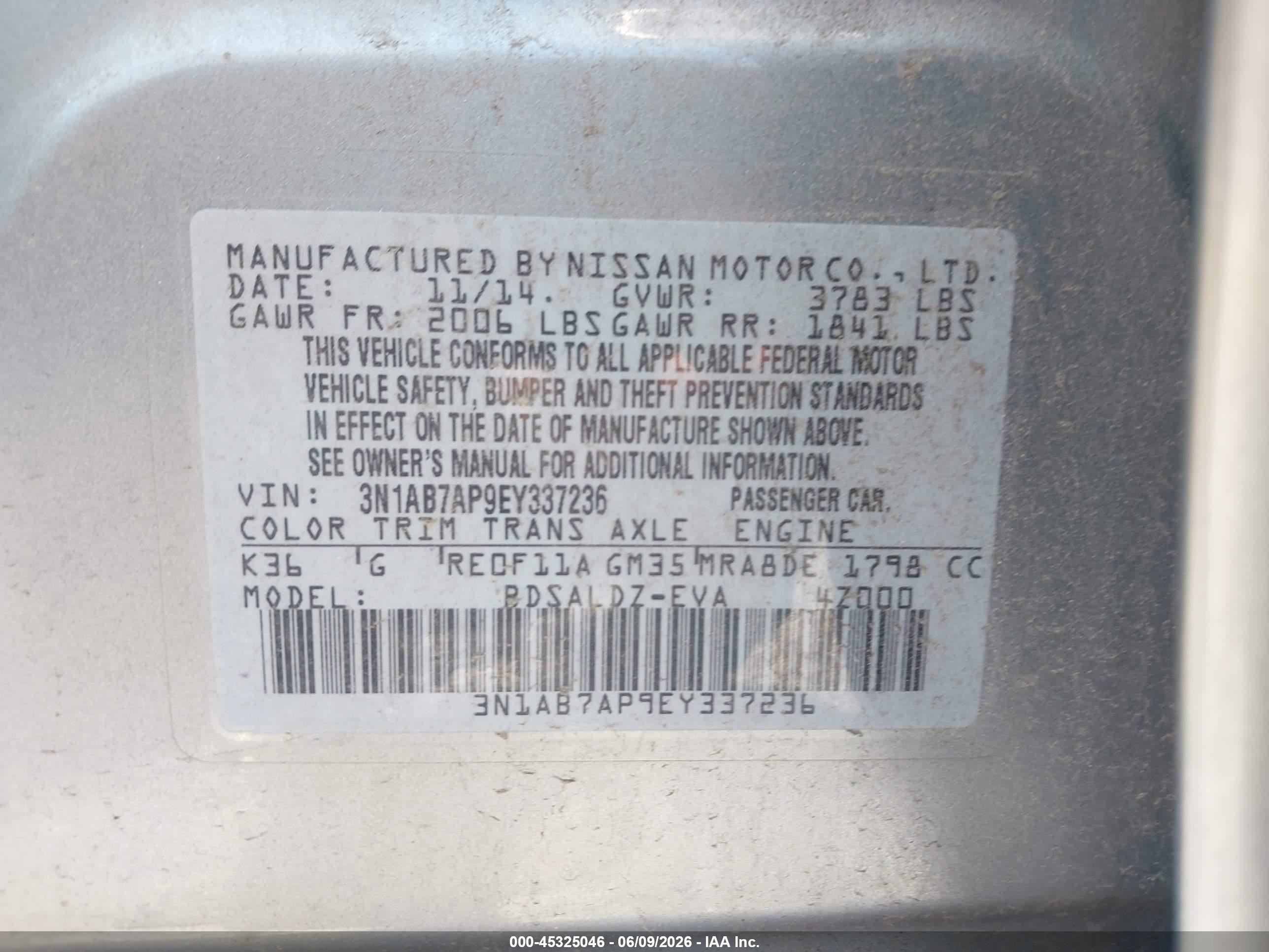 2014 Nissan Sentra Sv Gray vin: 3N1AB7AP9EY337236