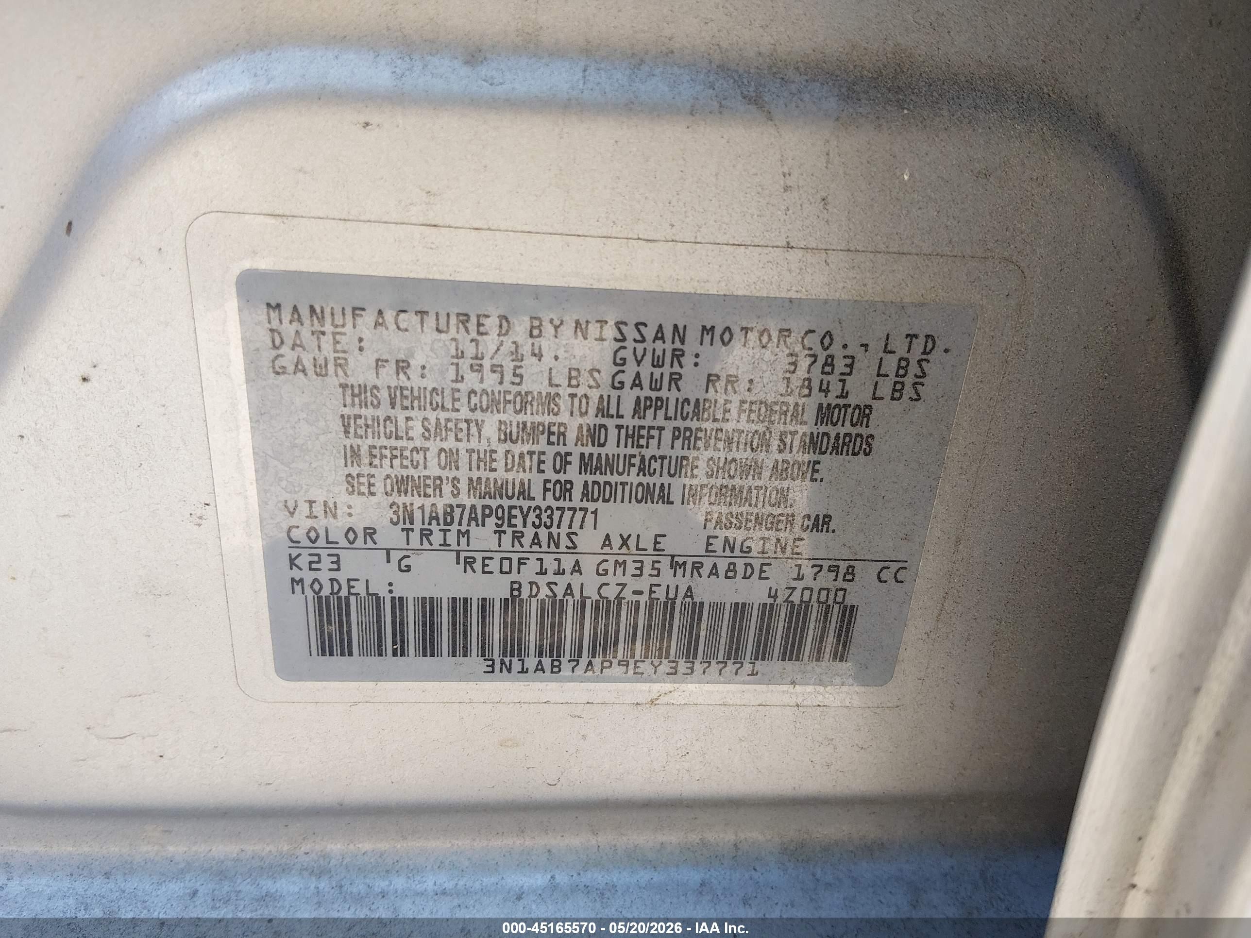 2014 Nissan Sentra S Silver vin: 3N1AB7AP9EY337771
