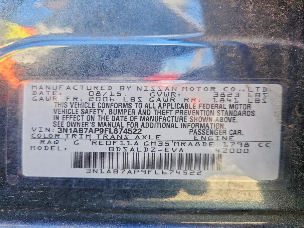 2015 Nissan Sentra Sv Синий vin: 3N1AB7AP9FL674522