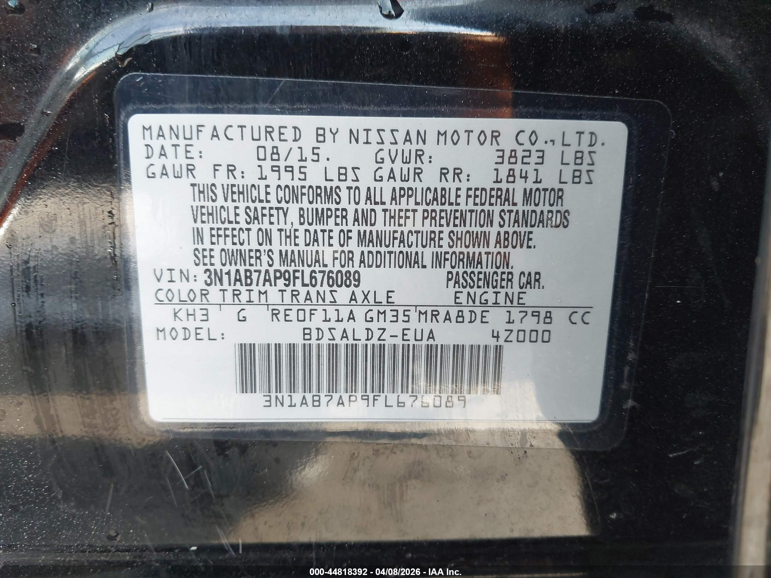 2015 Nissan Sentra Sv Black vin: 3N1AB7AP9FL676089