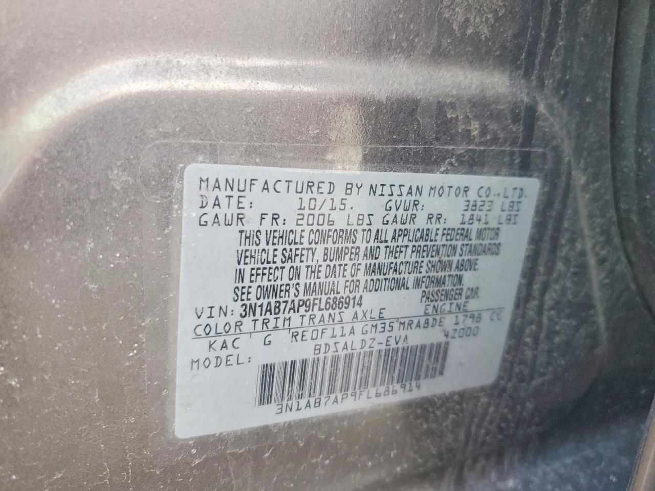 2015 Nissan Sedan Silver vin: 3N1AB7AP9FL686914