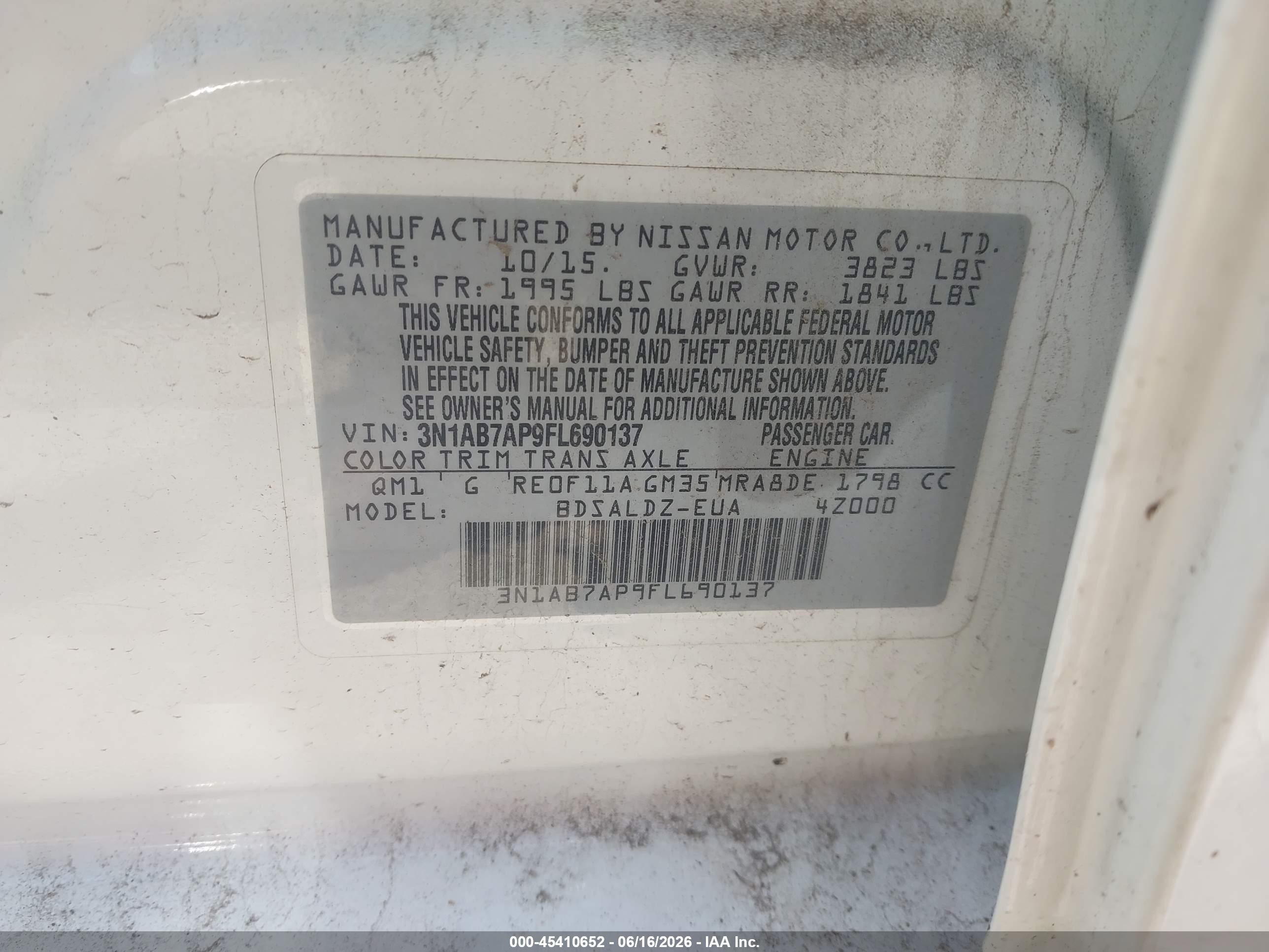 2015 Nissan Sentra Sv White vin: 3N1AB7AP9FL690137