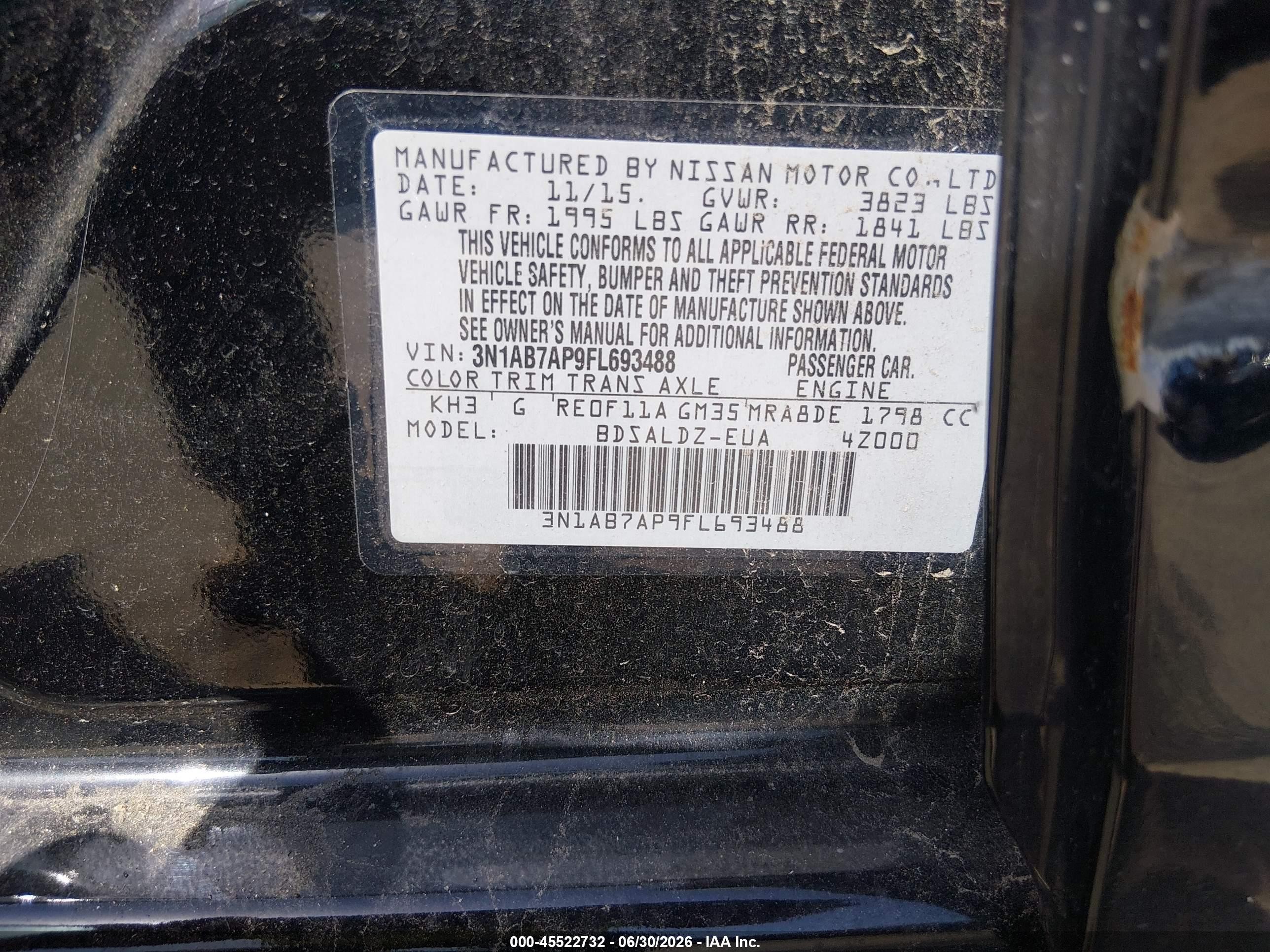 2015 Nissan Sentra Sv Black vin: 3N1AB7AP9FL693488