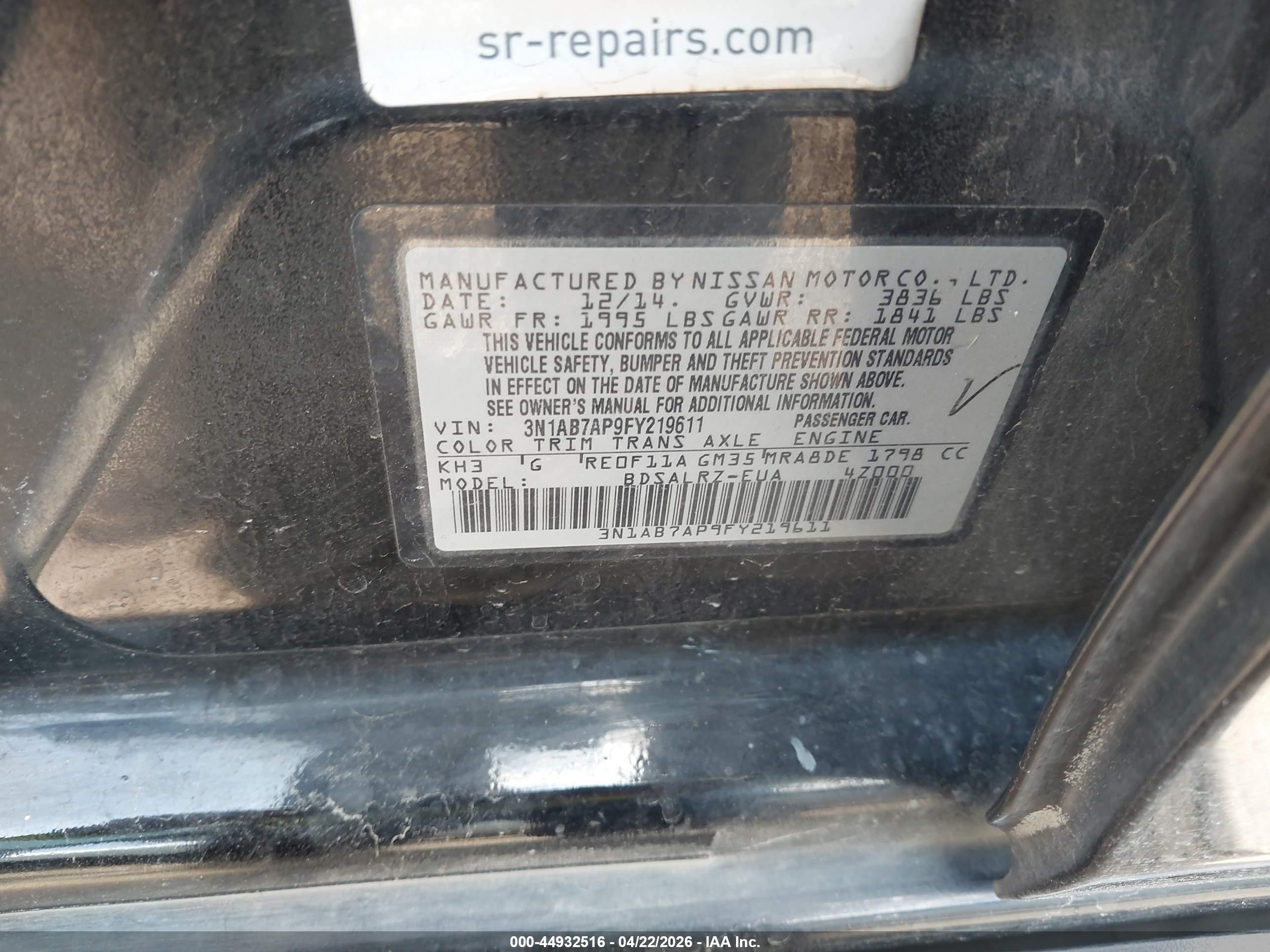 2015 Nissan Sentra Sr Black vin: 3N1AB7AP9FY219611