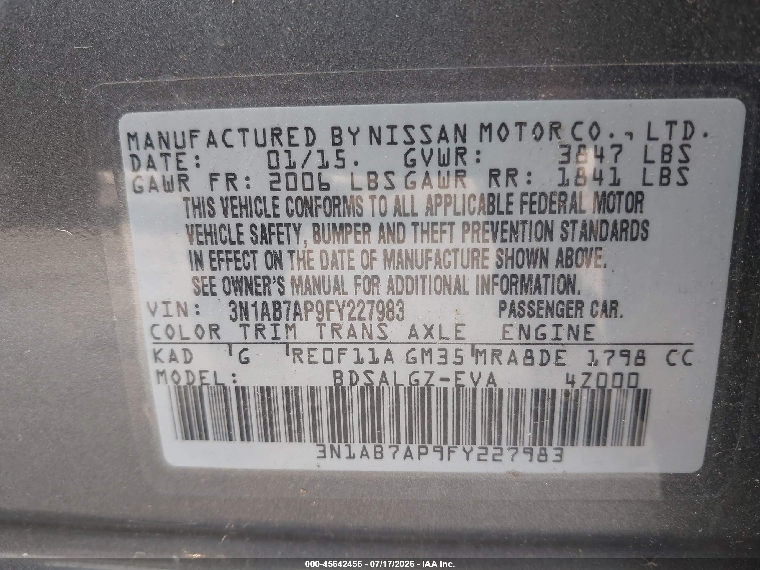 2015 Nissan Sentra Sl Gray vin: 3N1AB7AP9FY227983