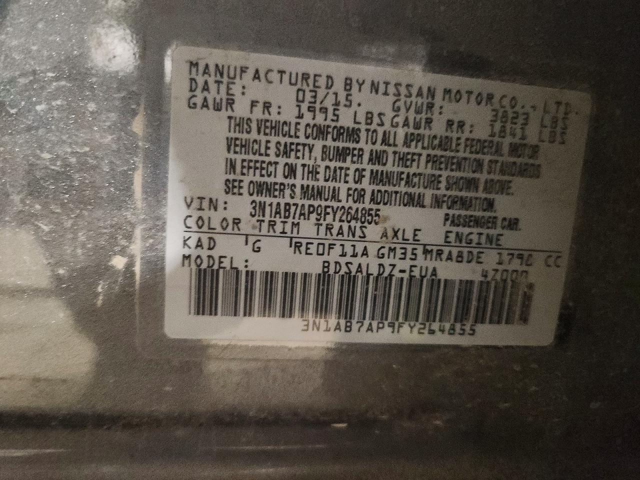 2015 Nissan Sentra Sv Серый vin: 3N1AB7AP9FY264855