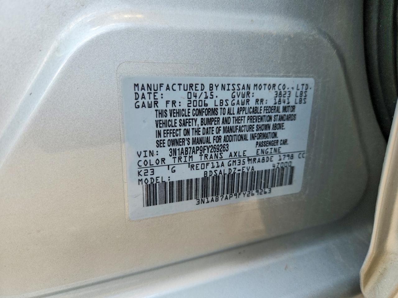 2015 Nissan Sentra Sv Silver vin: 3N1AB7AP9FY269263