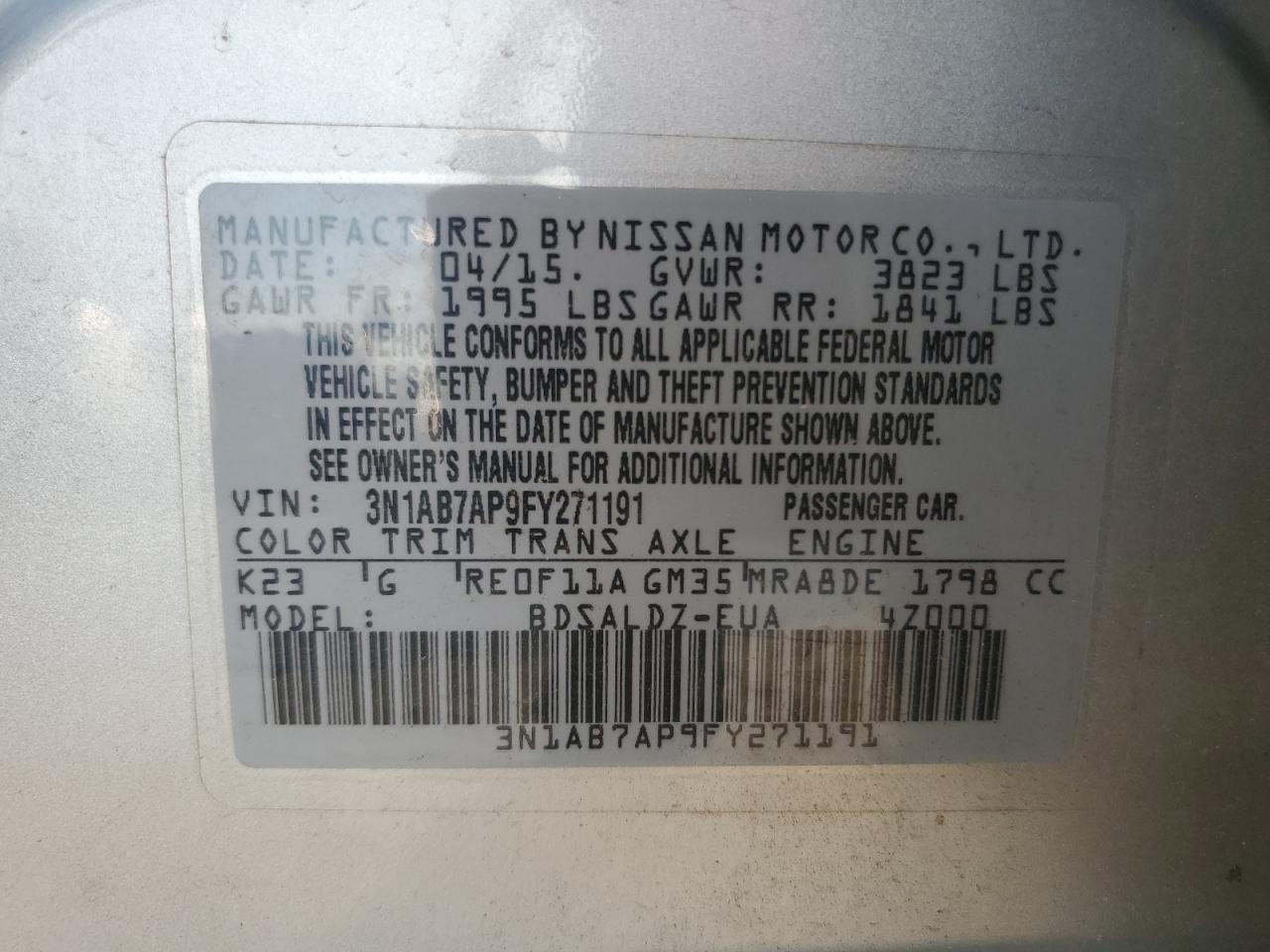 2015 Nissan Sentra S Silver vin: 3N1AB7AP9FY271191