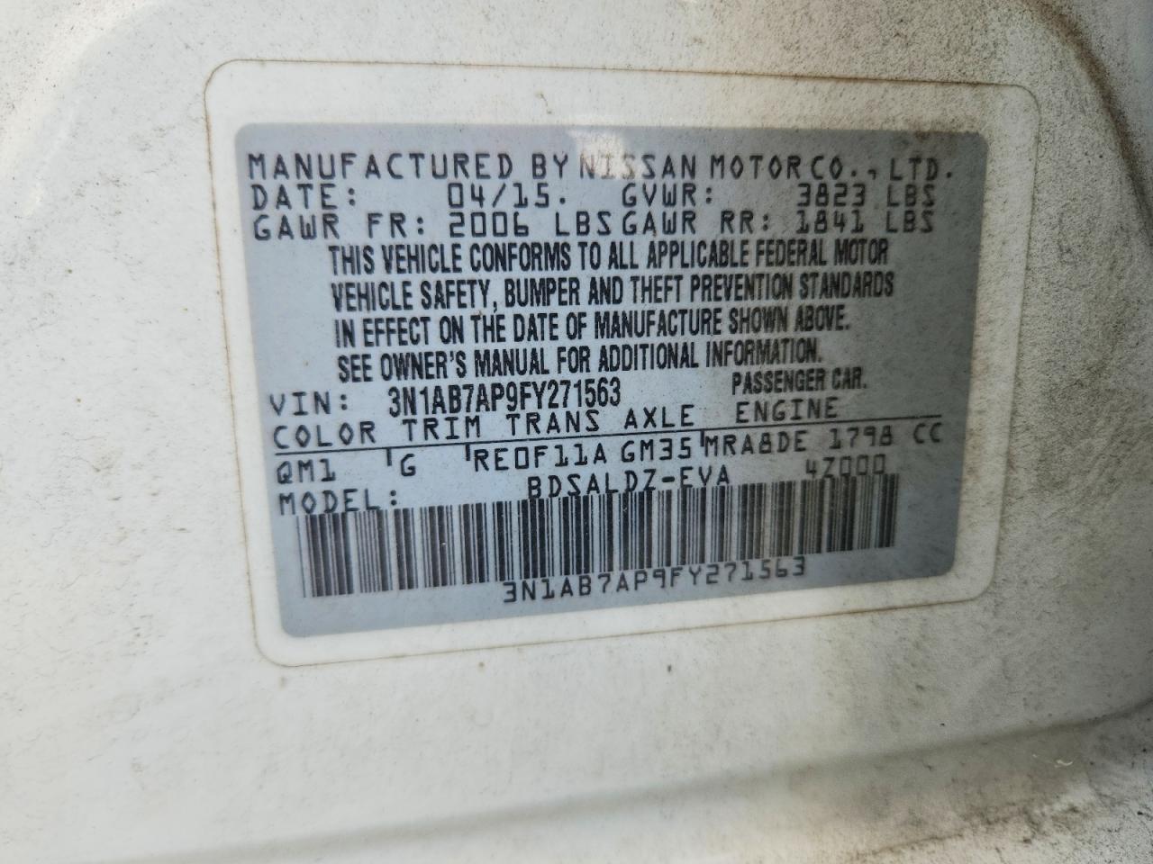 2015 Nissan Sentra Sv White vin: 3N1AB7AP9FY271563