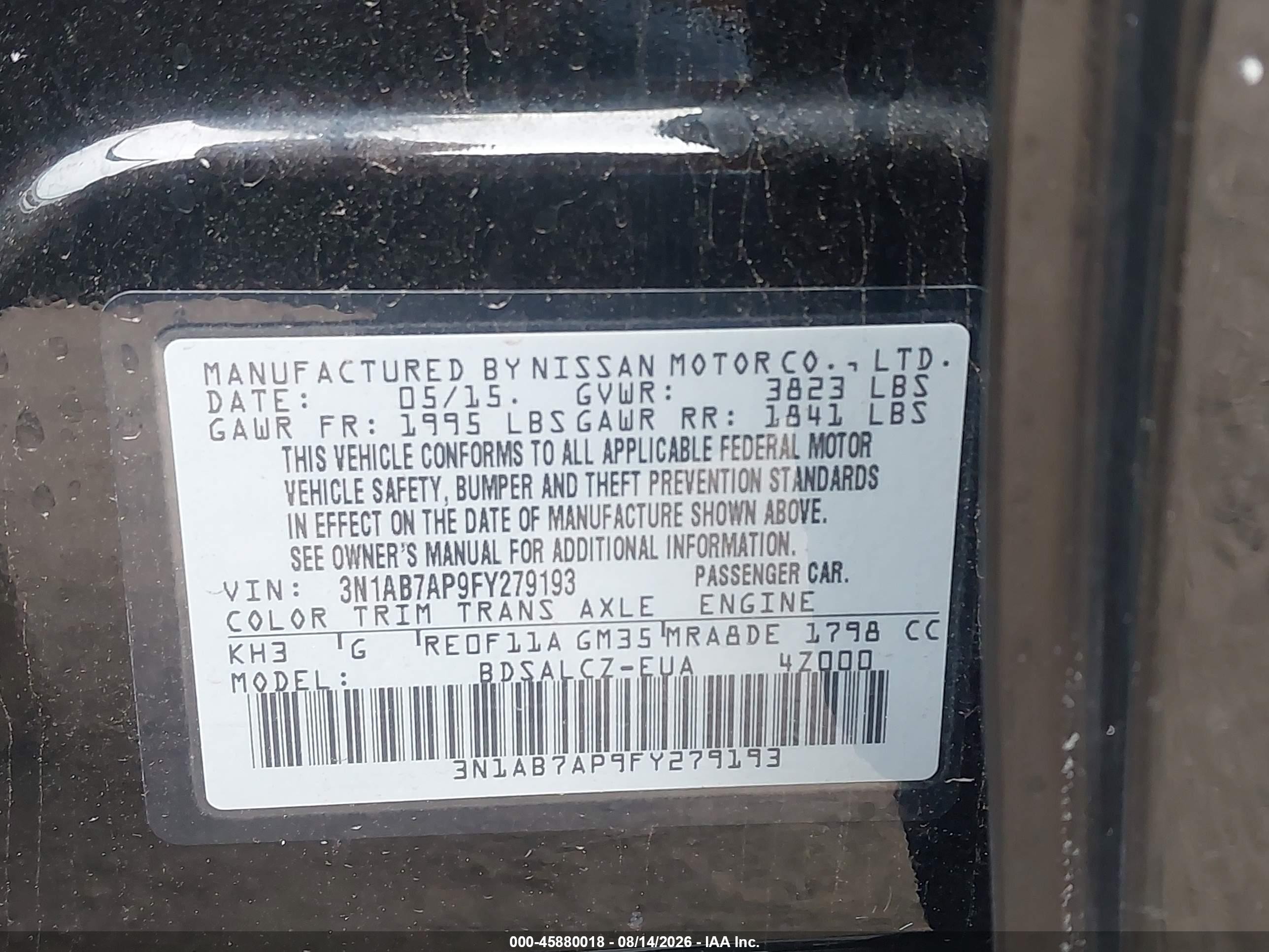 2015 Nissan Sentra S Черный vin: 3N1AB7AP9FY279193
