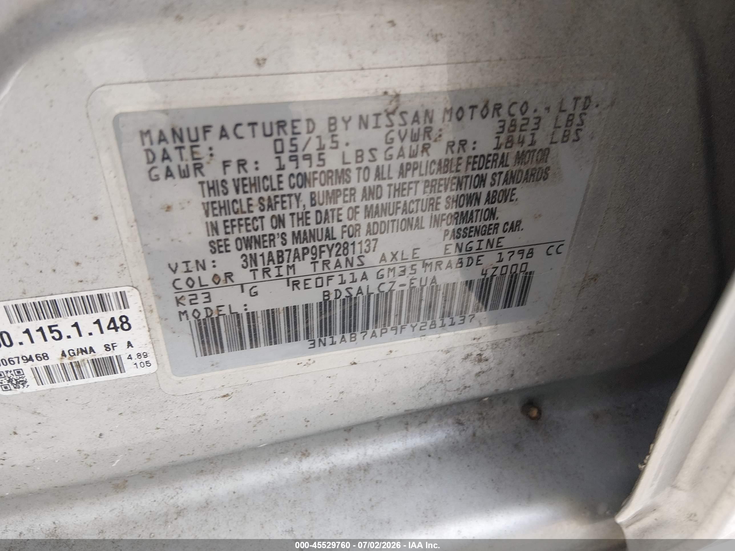 2015 Nissan Sentra S Silver vin: 3N1AB7AP9FY281137