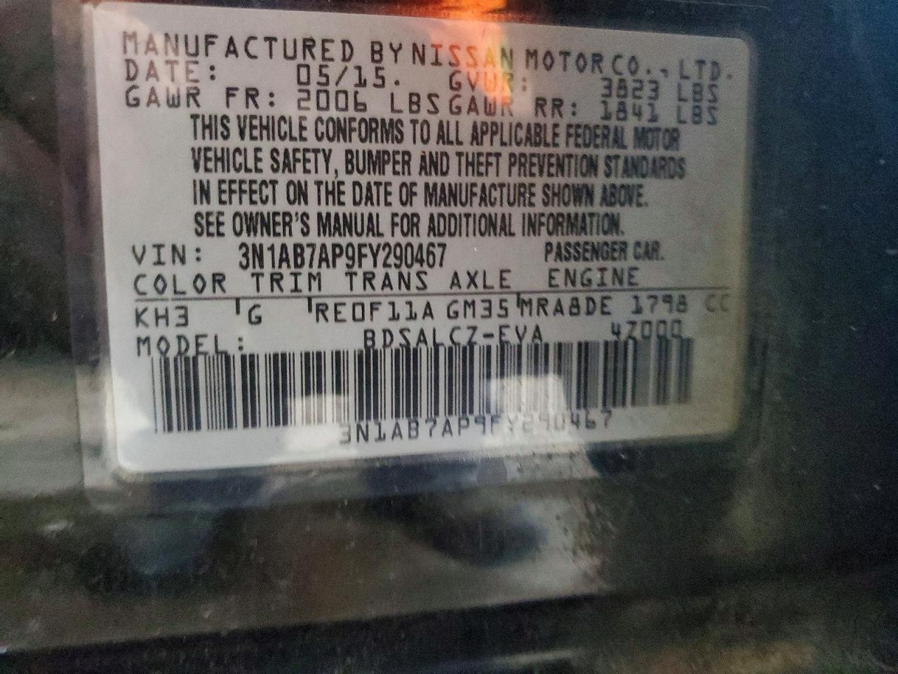 2015 Nissan Sentra S Black vin: 3N1AB7AP9FY290467