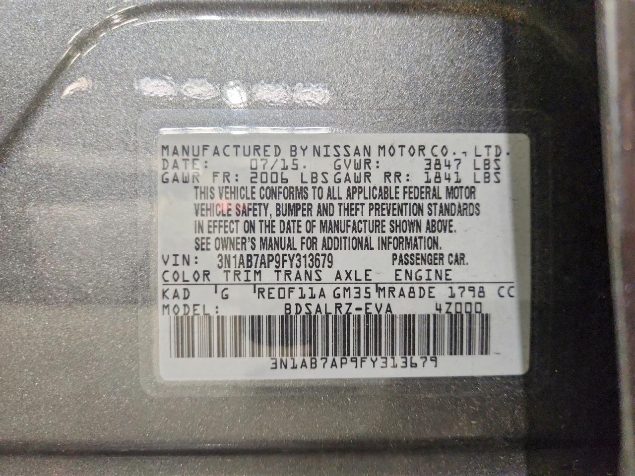 2015 Nissan Sentra Gray vin: 3N1AB7AP9FY313679