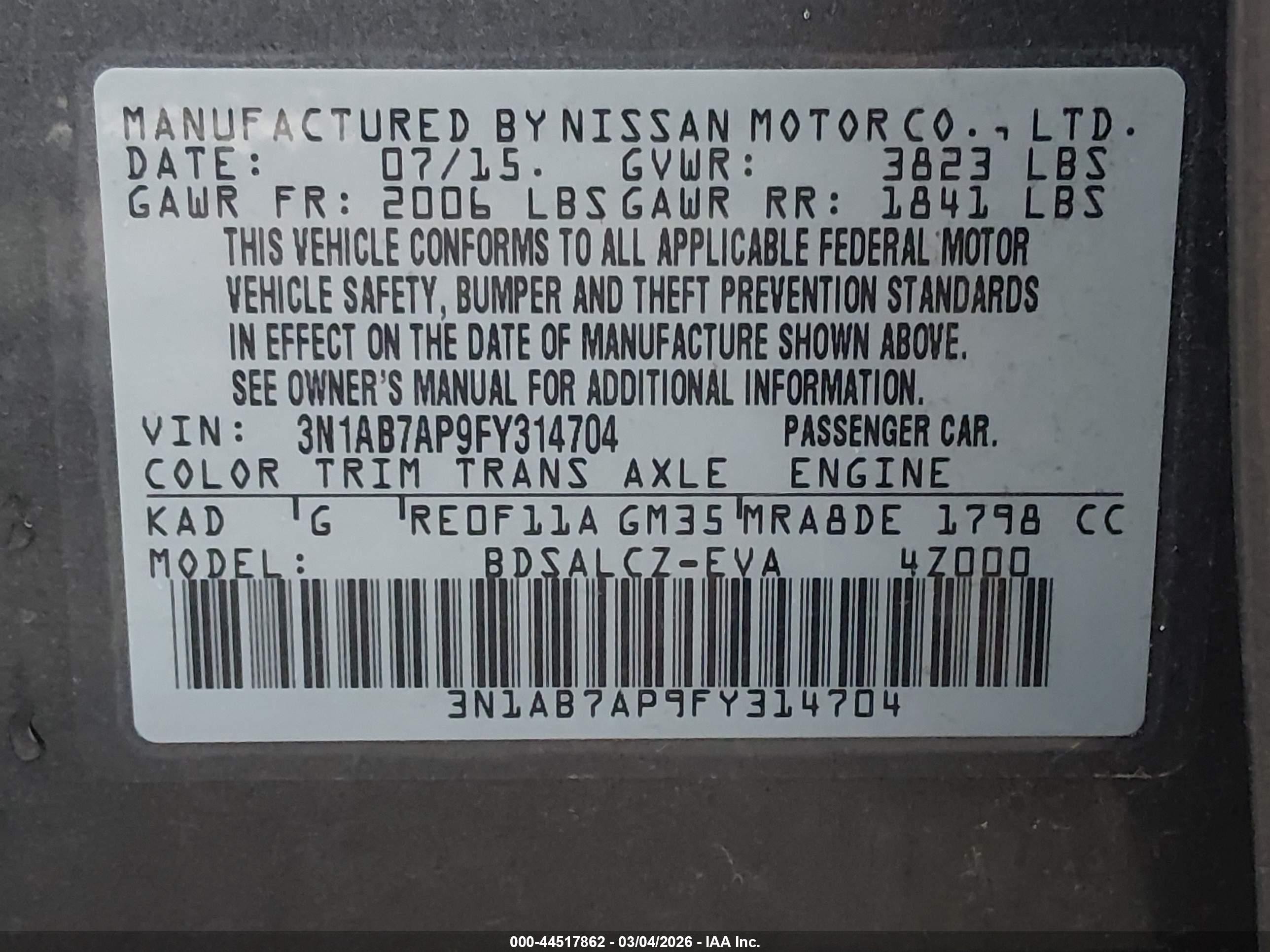 2015 Nissan Sentra S Green vin: 3N1AB7AP9FY314704