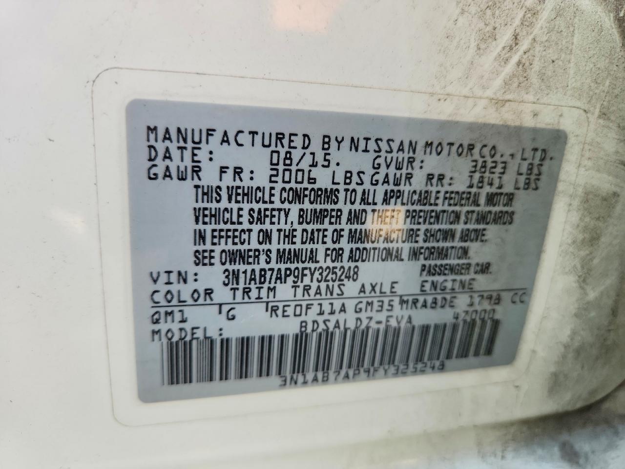 2015 Nissan Sentra Sv Белый vin: 3N1AB7AP9FY325248