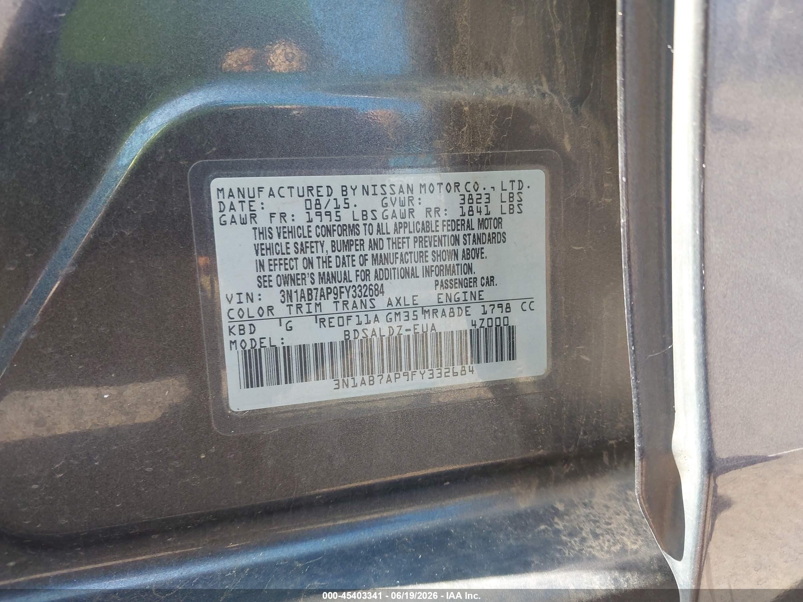 2015 Nissan Sentra Sv Black vin: 3N1AB7AP9FY332684