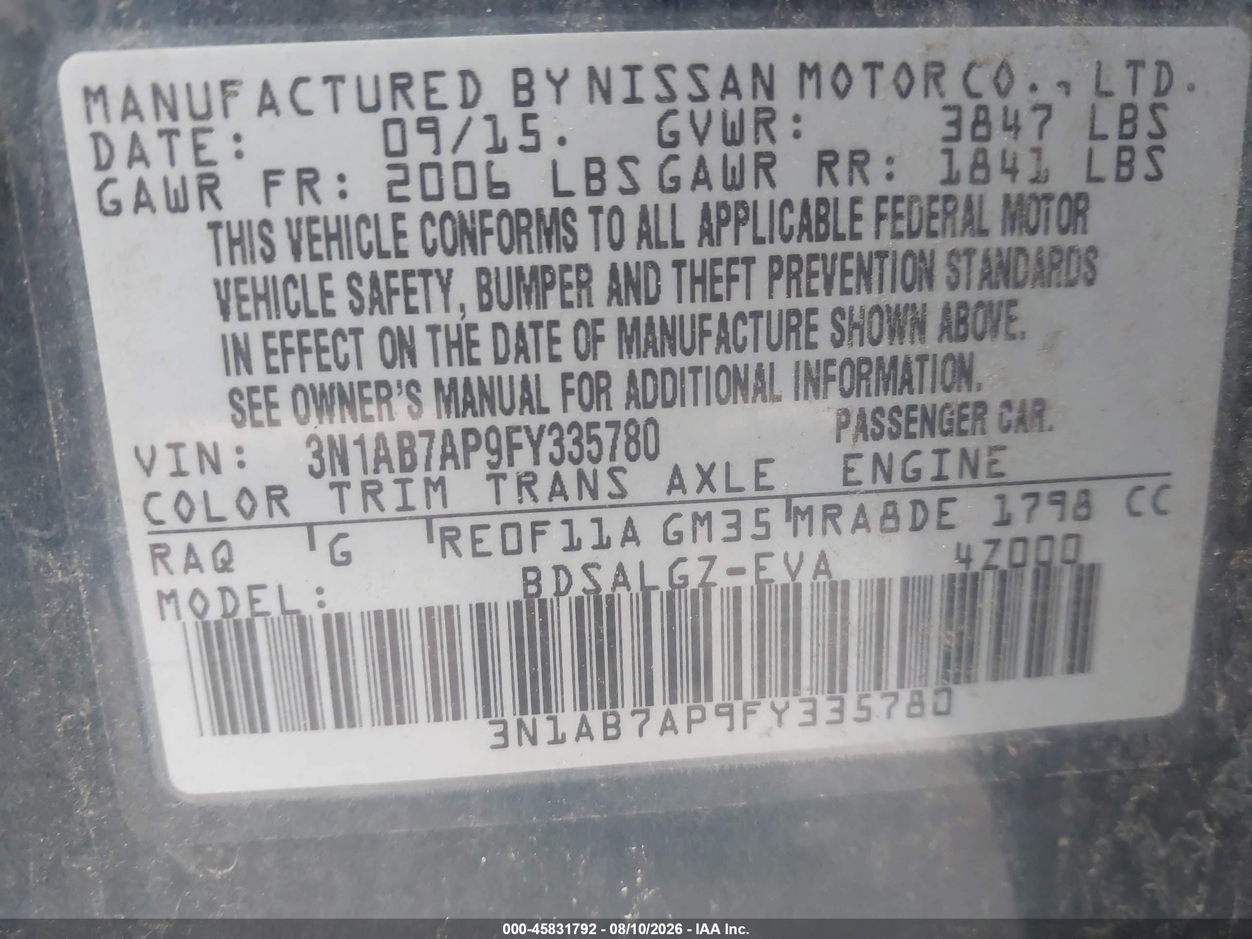 2015 Nissan Sentra Sl Blue vin: 3N1AB7AP9FY335780