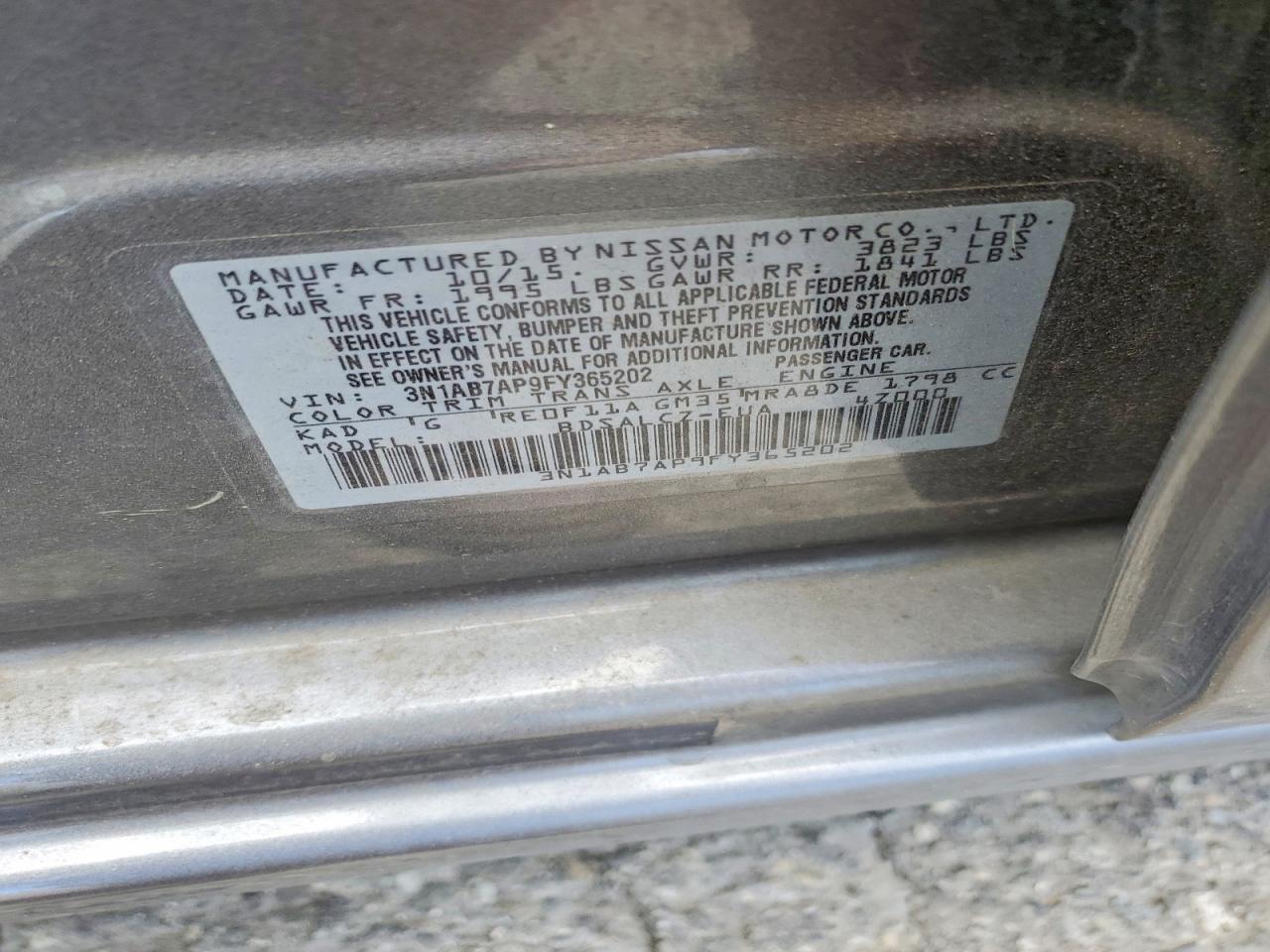 2015 Nissan Sentra S Gray vin: 3N1AB7AP9FY365202