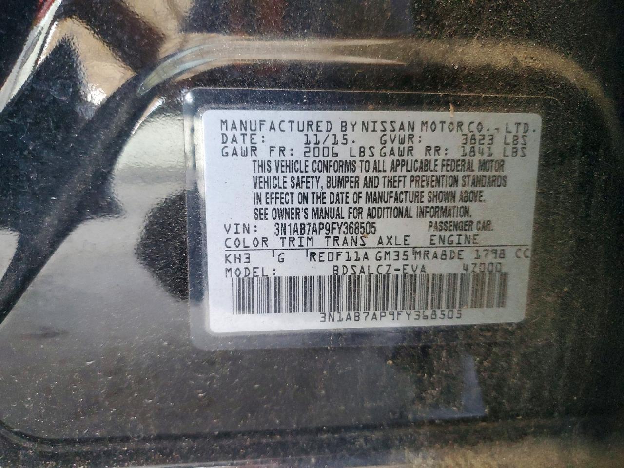 2015 Nissan Sentra Black vin: 3N1AB7AP9FY368505