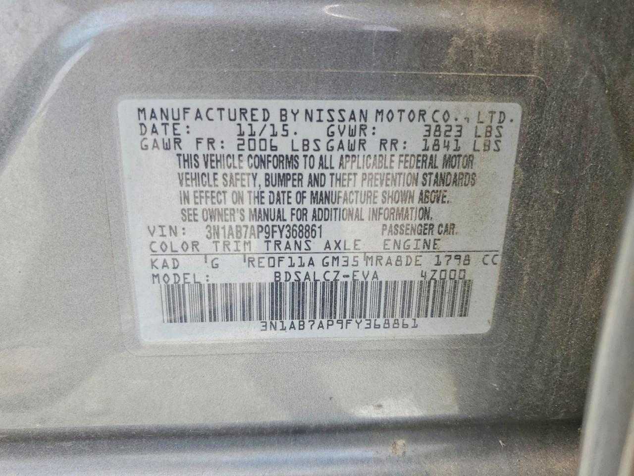 2015 Nissan Sentra S Gray vin: 3N1AB7AP9FY368861