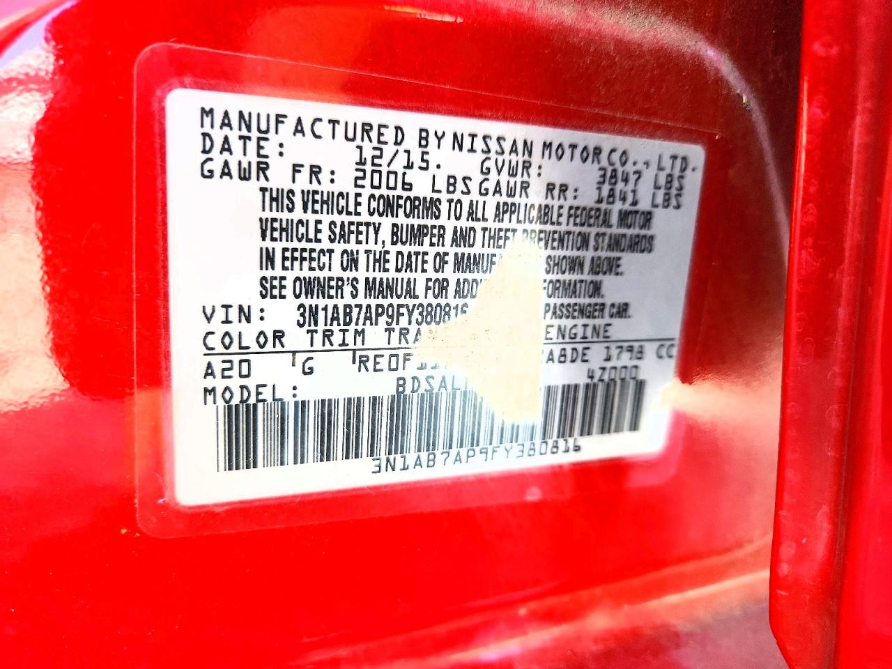 2015 Nissan Sentra Sr Red vin: 3N1AB7AP9FY380816