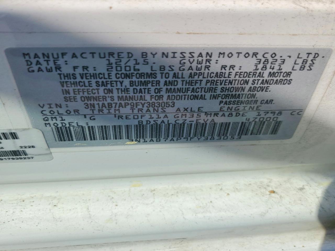 2015 Nissan Sentra S White vin: 3N1AB7AP9FY383053