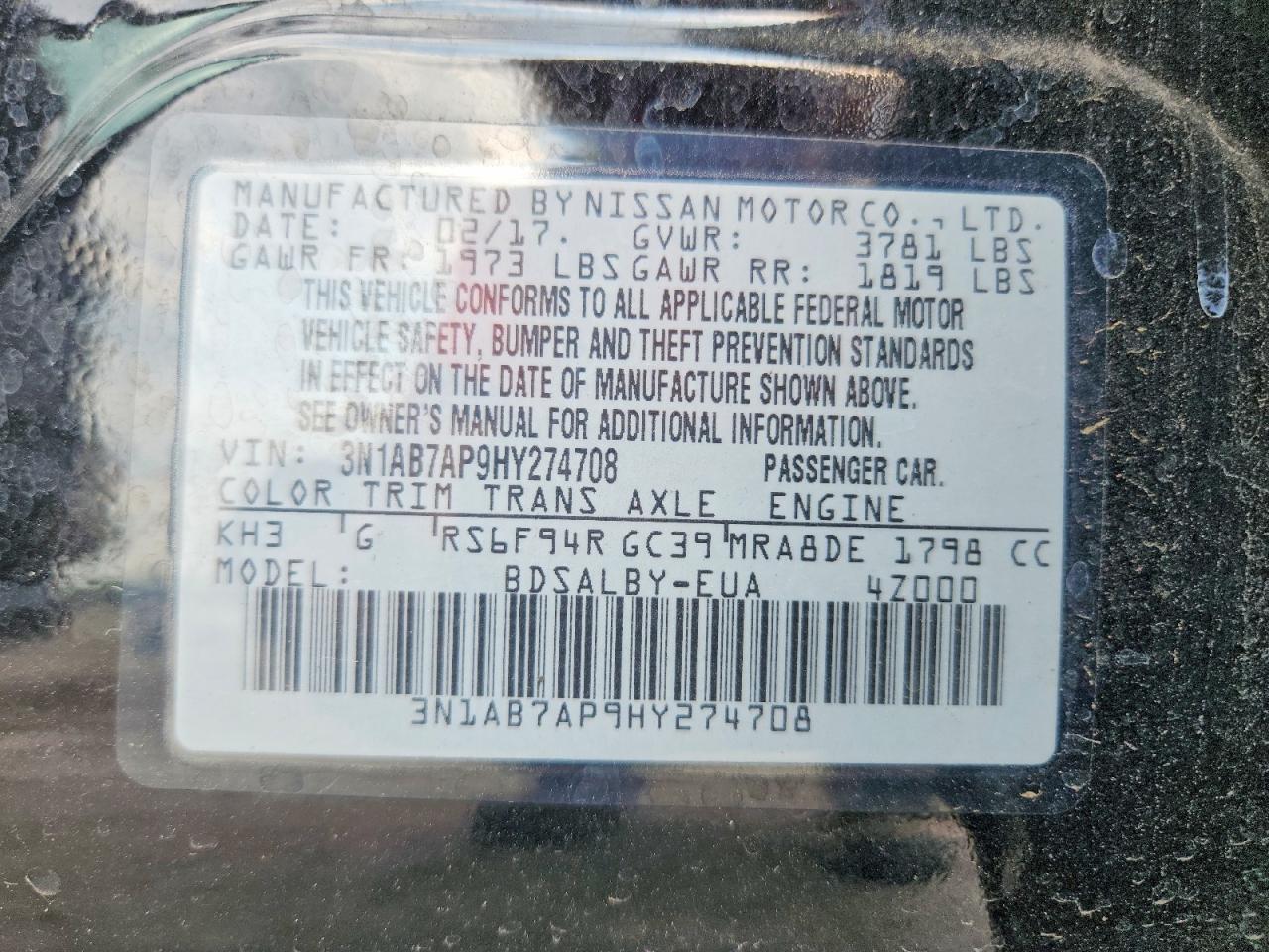 2017 Nissan Sentra S Черный vin: 3N1AB7AP9HY274708