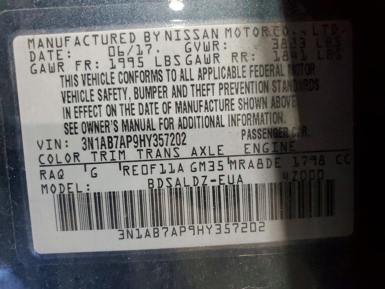 2017 Nissan Sentra Sv Blue vin: 3N1AB7AP9HY357202